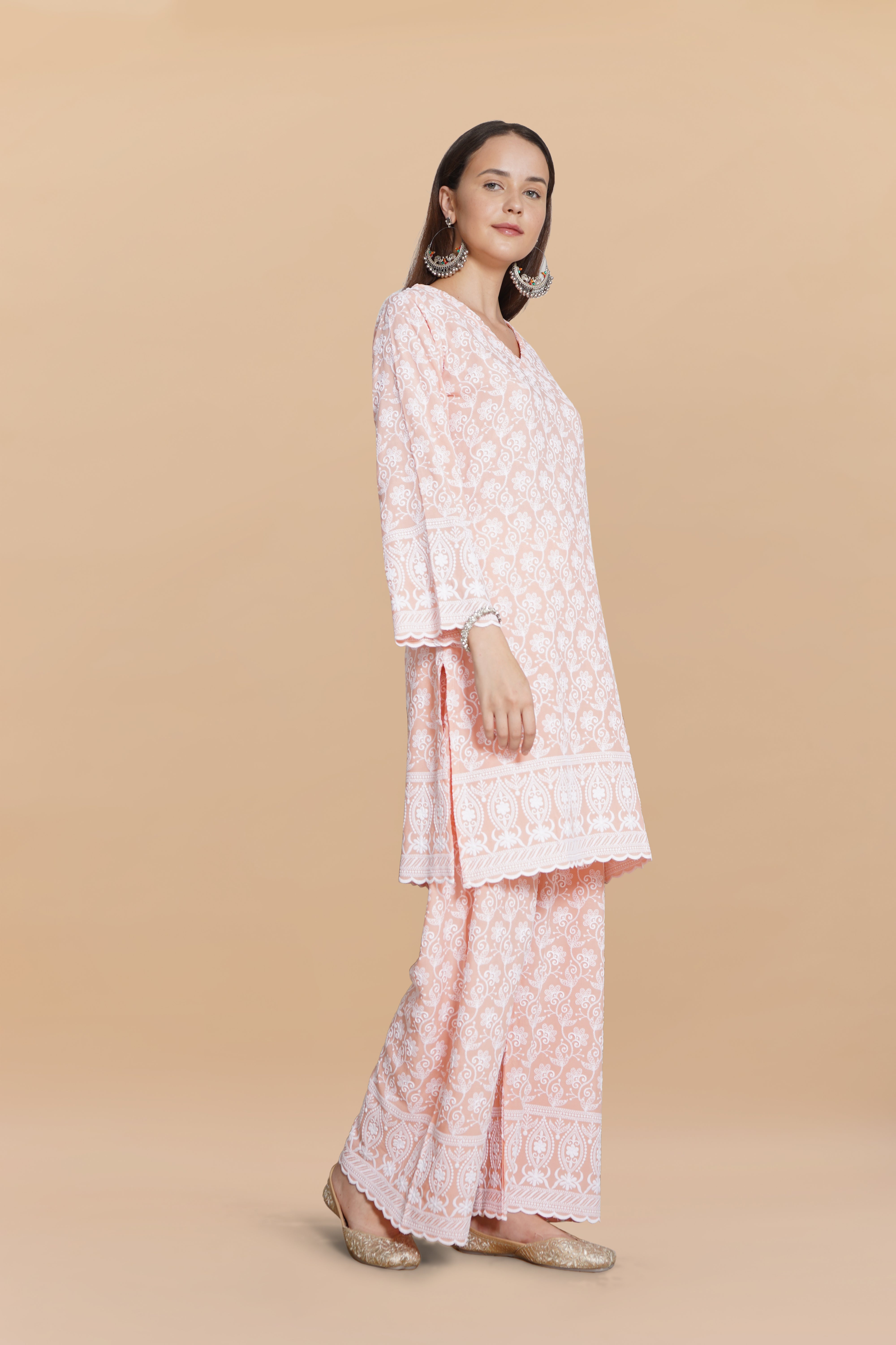 Saba Chikankari Kurta Set in Rayon - Orange