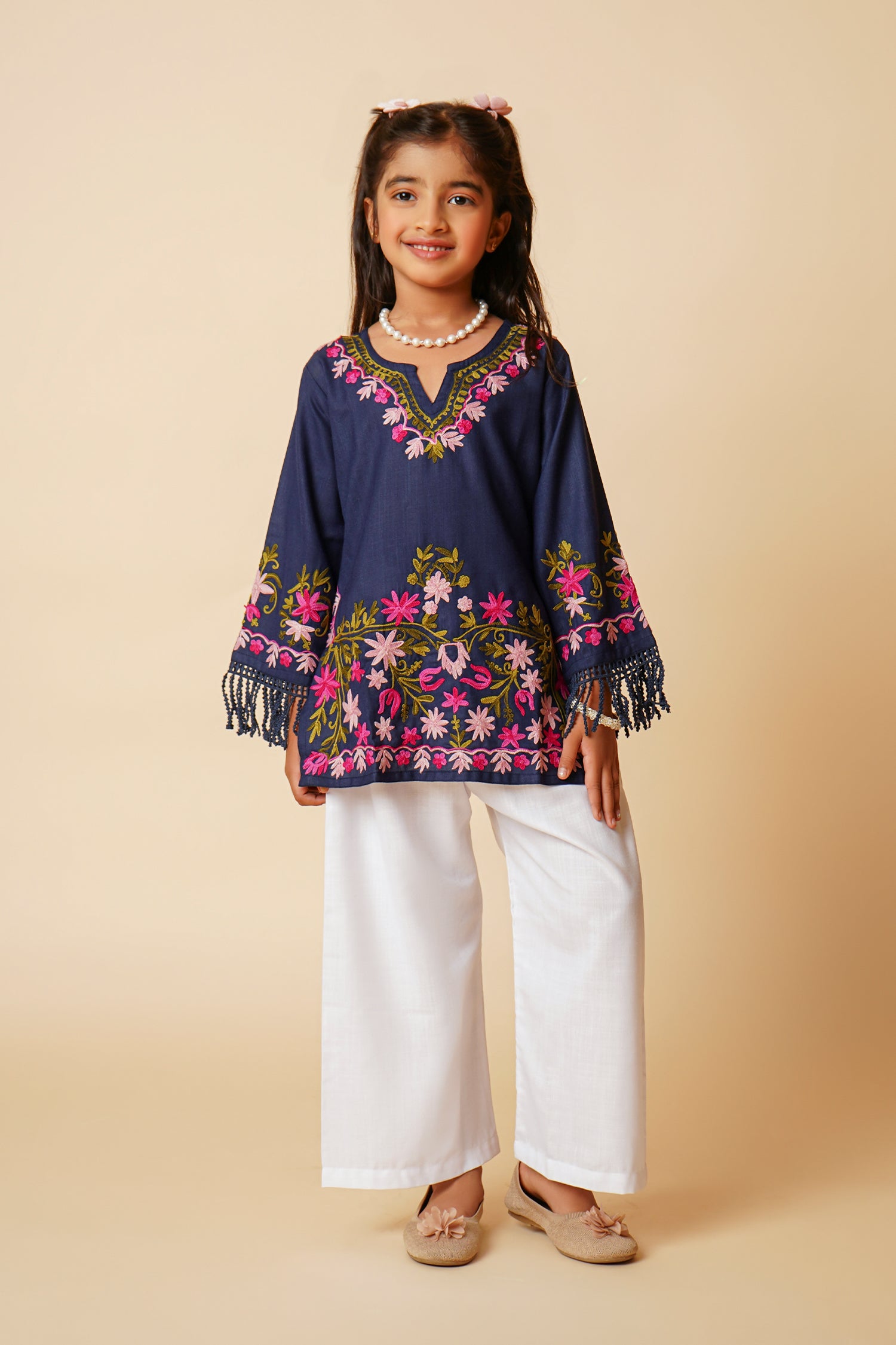 Kashmiri Aari Cotton Kurta for Kids – Navy Blue