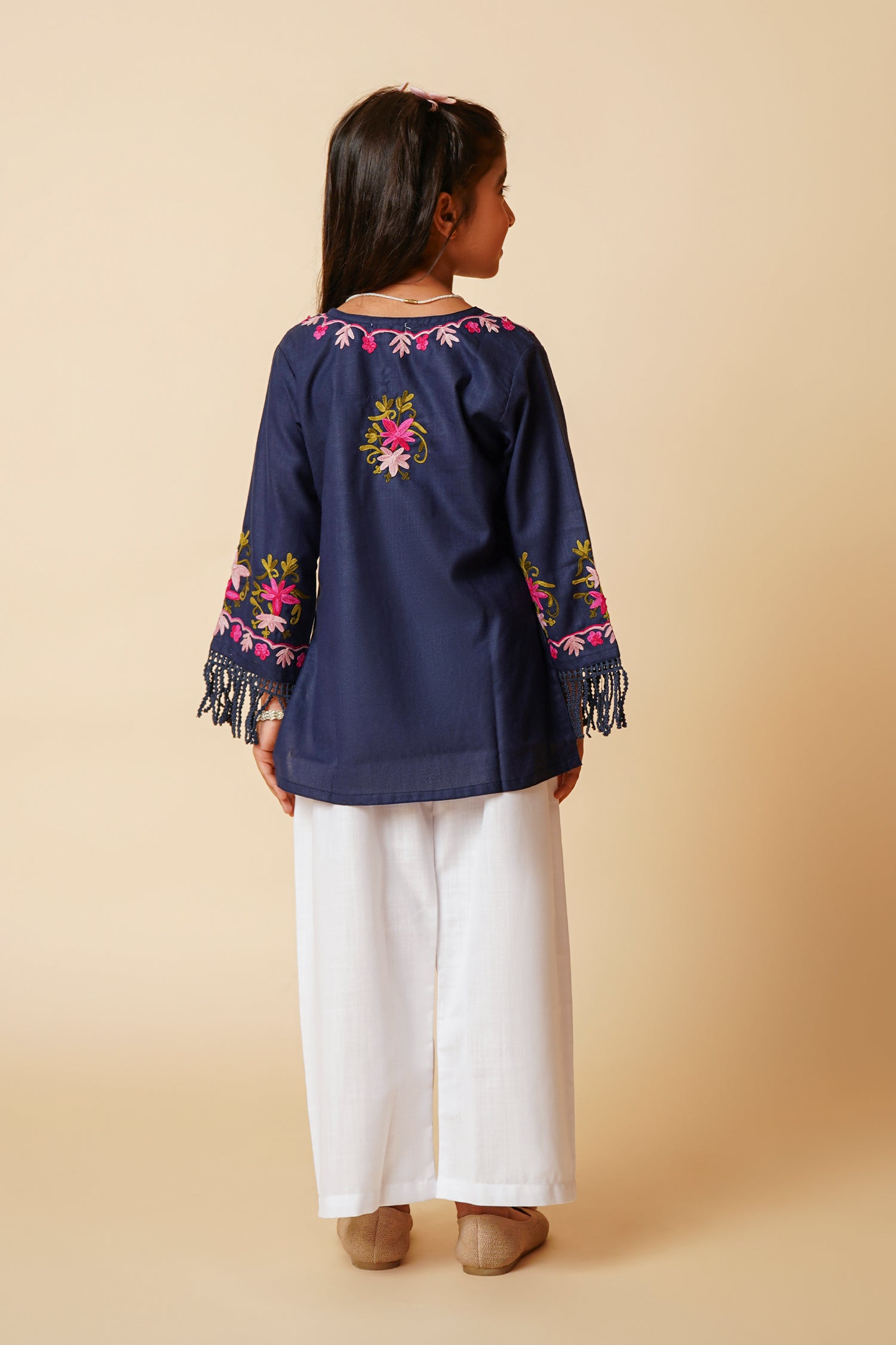 Kashmiri Aari Cotton Kurta for Kids – Navy Blue