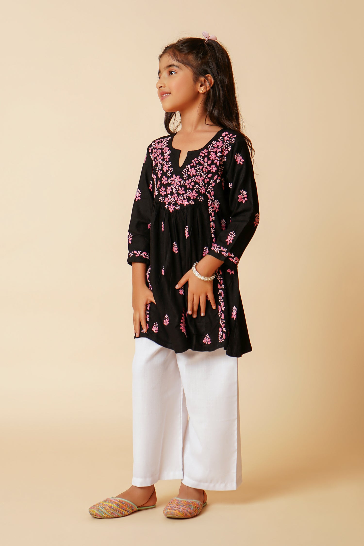 Chikankari Rayon Cotton Kurta for Kids – Black