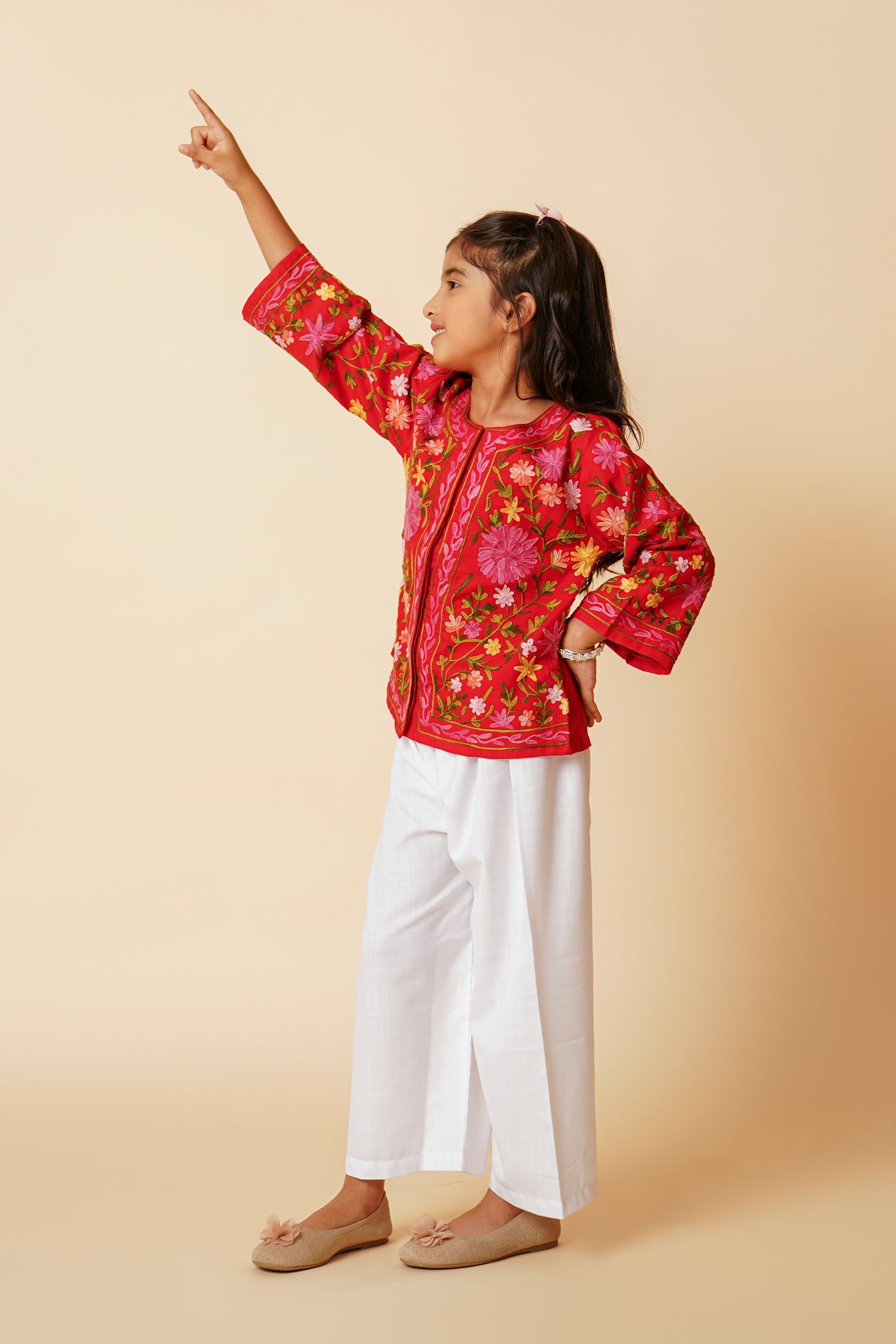 Kashmiri Aari Cotton Jacket for Kids – Red