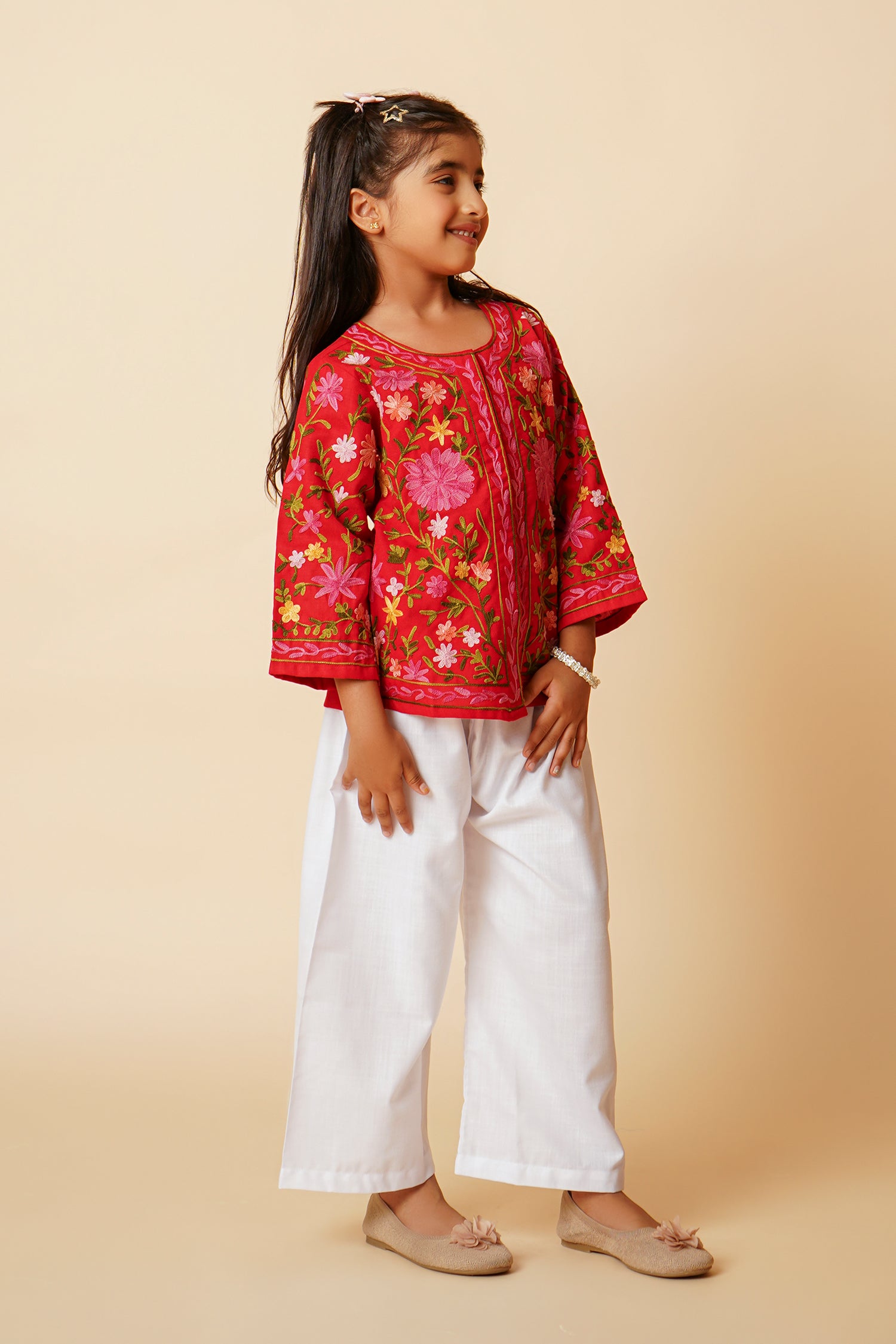 Kashmiri Aari Cotton Jacket for Kids – Red