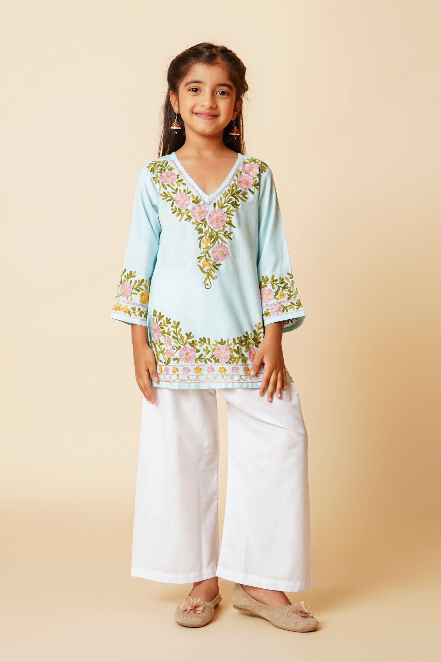 Kashmiri Aari Cotton Kurta for Kids – Sky Blue