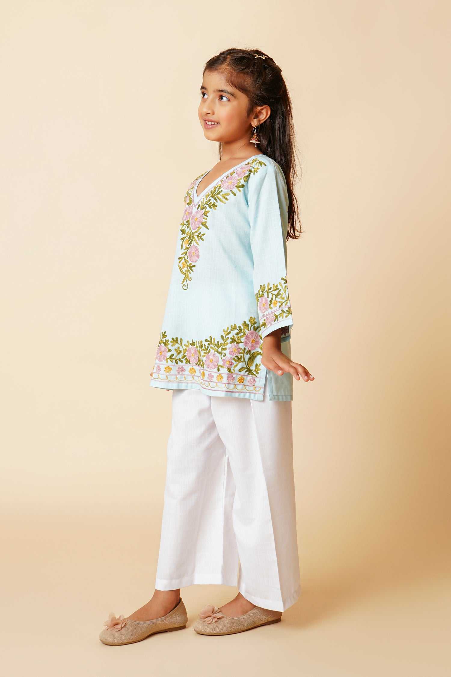 Kashmiri Aari Cotton Kurta for Kids – Sky Blue