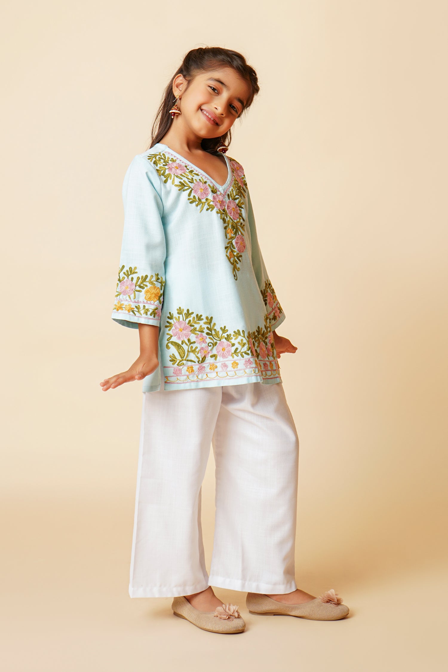 Kashmiri Aari Cotton Kurta for Kids – Sky Blue
