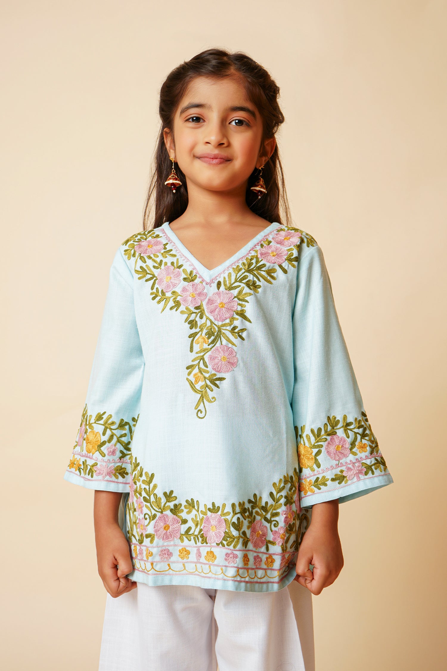 Kashmiri Aari Cotton Kurta for Kids – Sky Blue