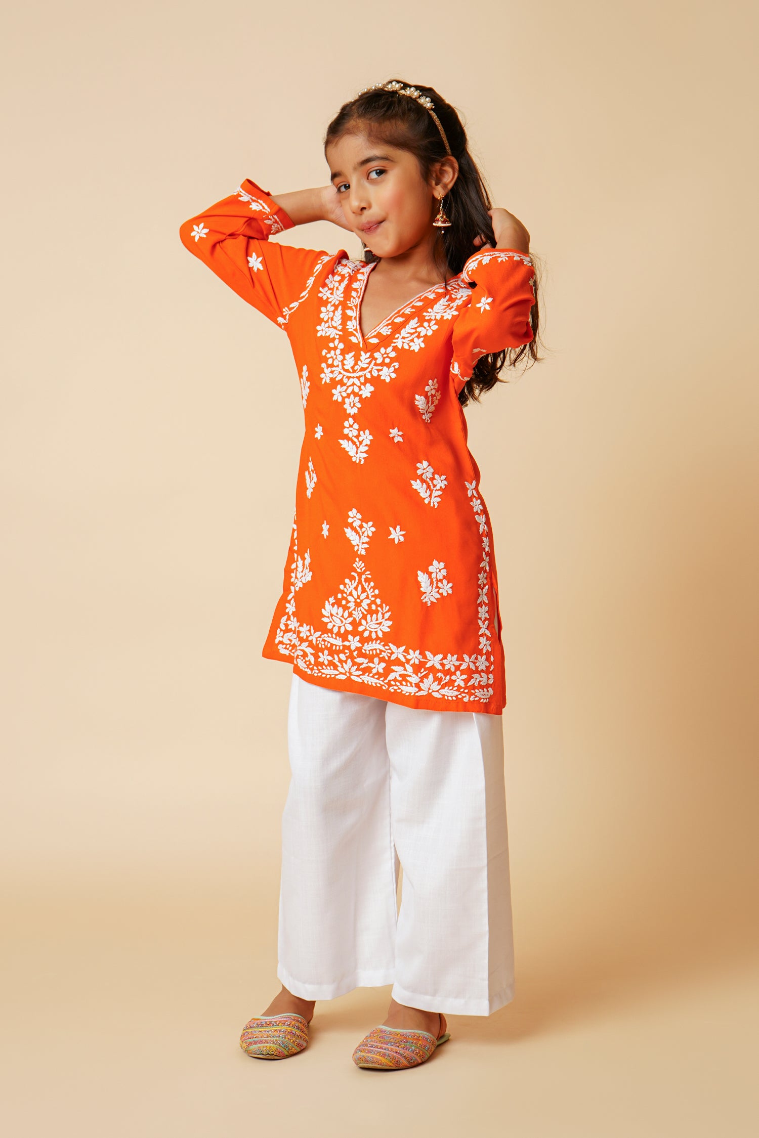 Chikankari Rayon Cotton Kurta for Kids – Orange