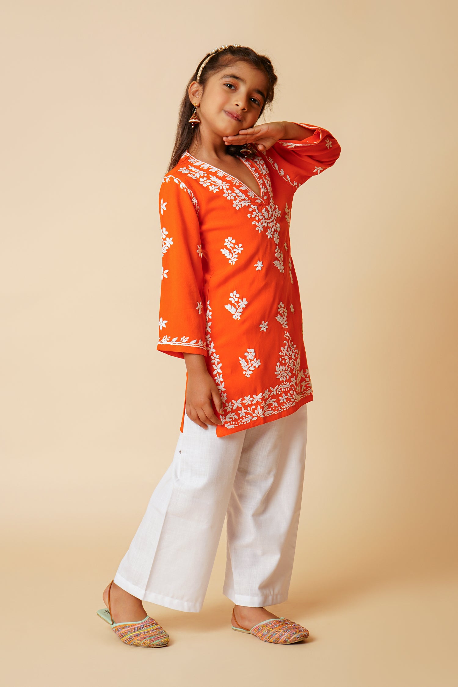 Chikankari Rayon Cotton Kurta for Kids – Orange