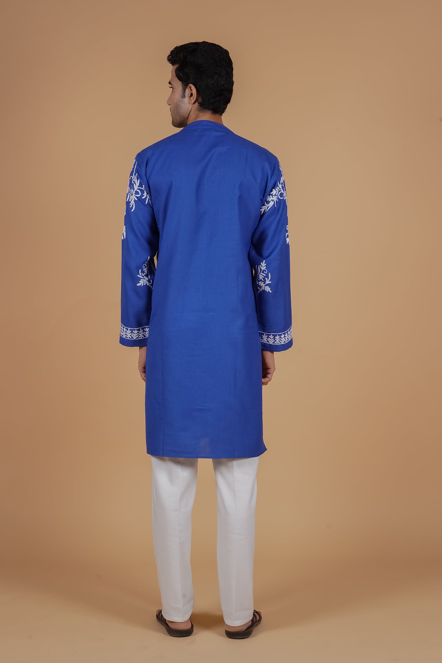 Men’s Kashmiri Aari Embroidered Kurta Ruby Cotton - Blue