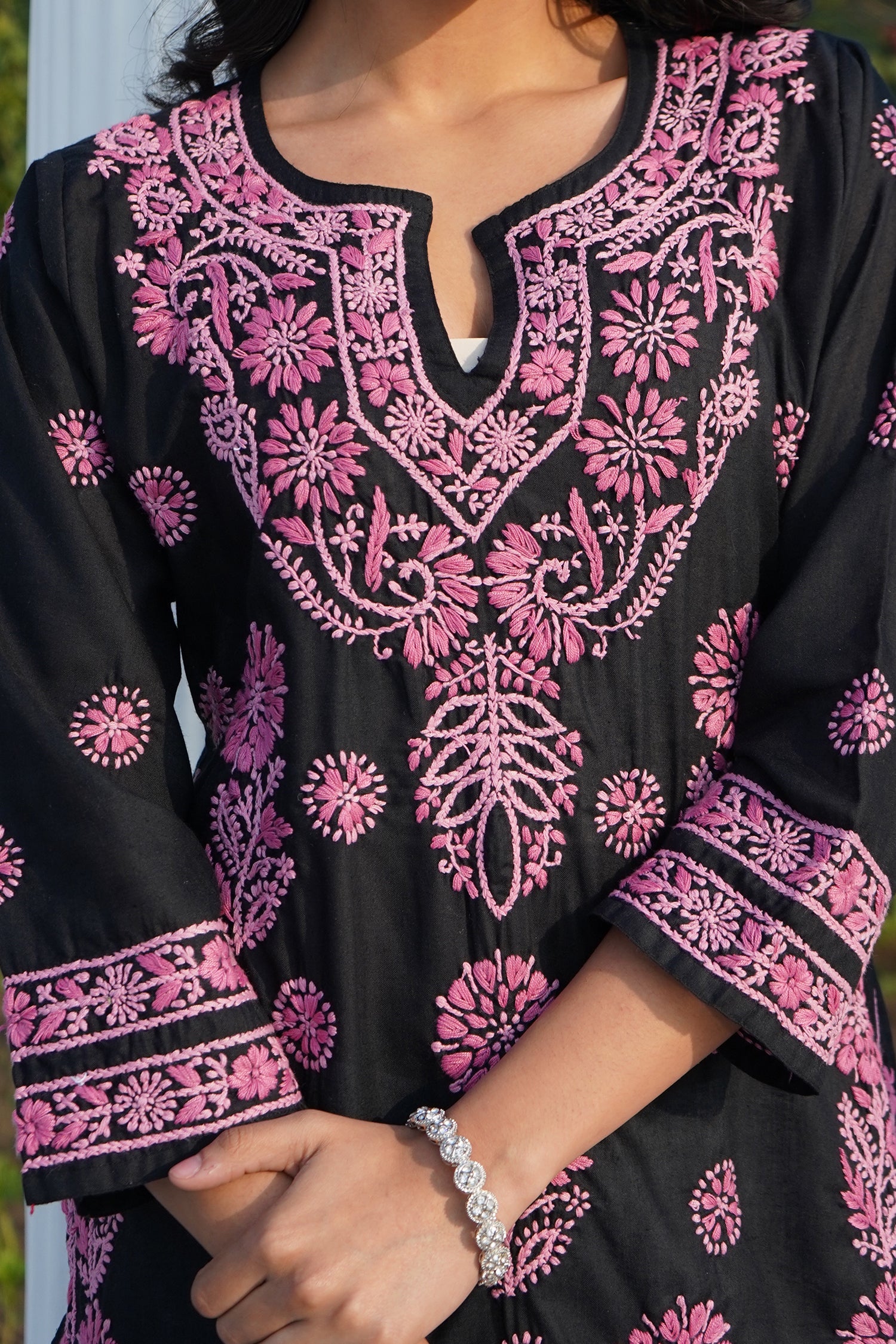 Rayon Chikankari Long Kurta in Black