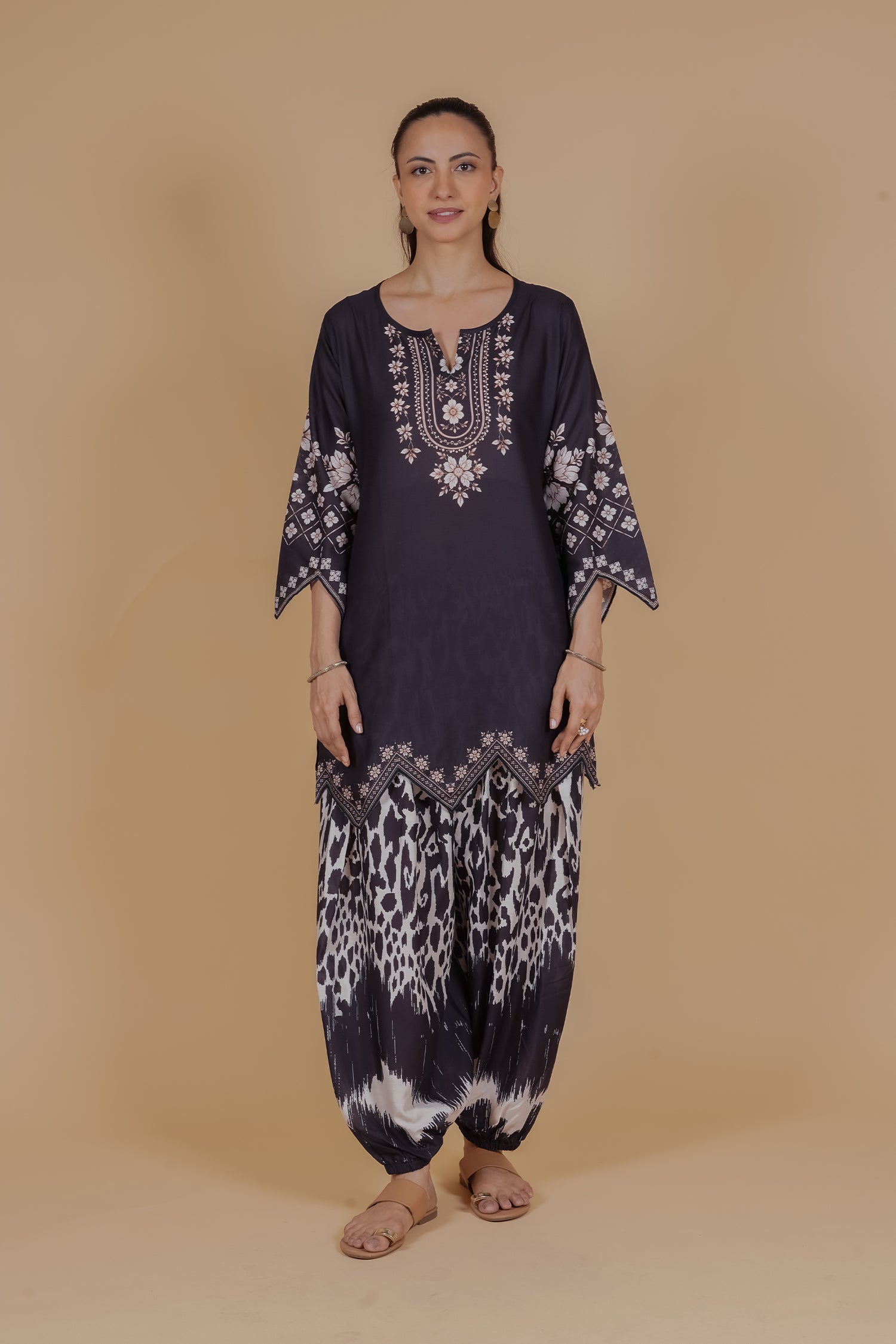 Lawn Cotton Printed Co-ord Set  Laser-Cut - Black