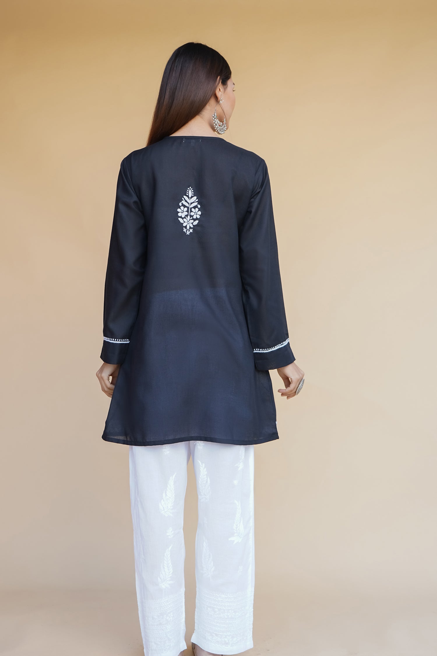 Cotton Chikankari Short Kurta in Black