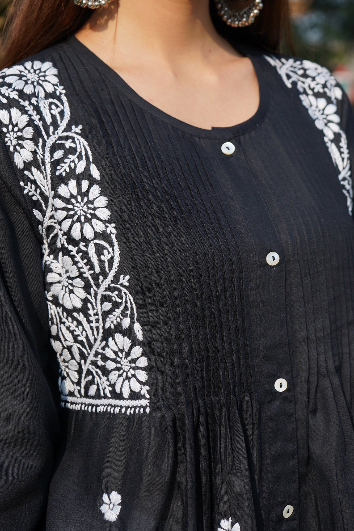 Cotton Chikankari Short Kurta in Black