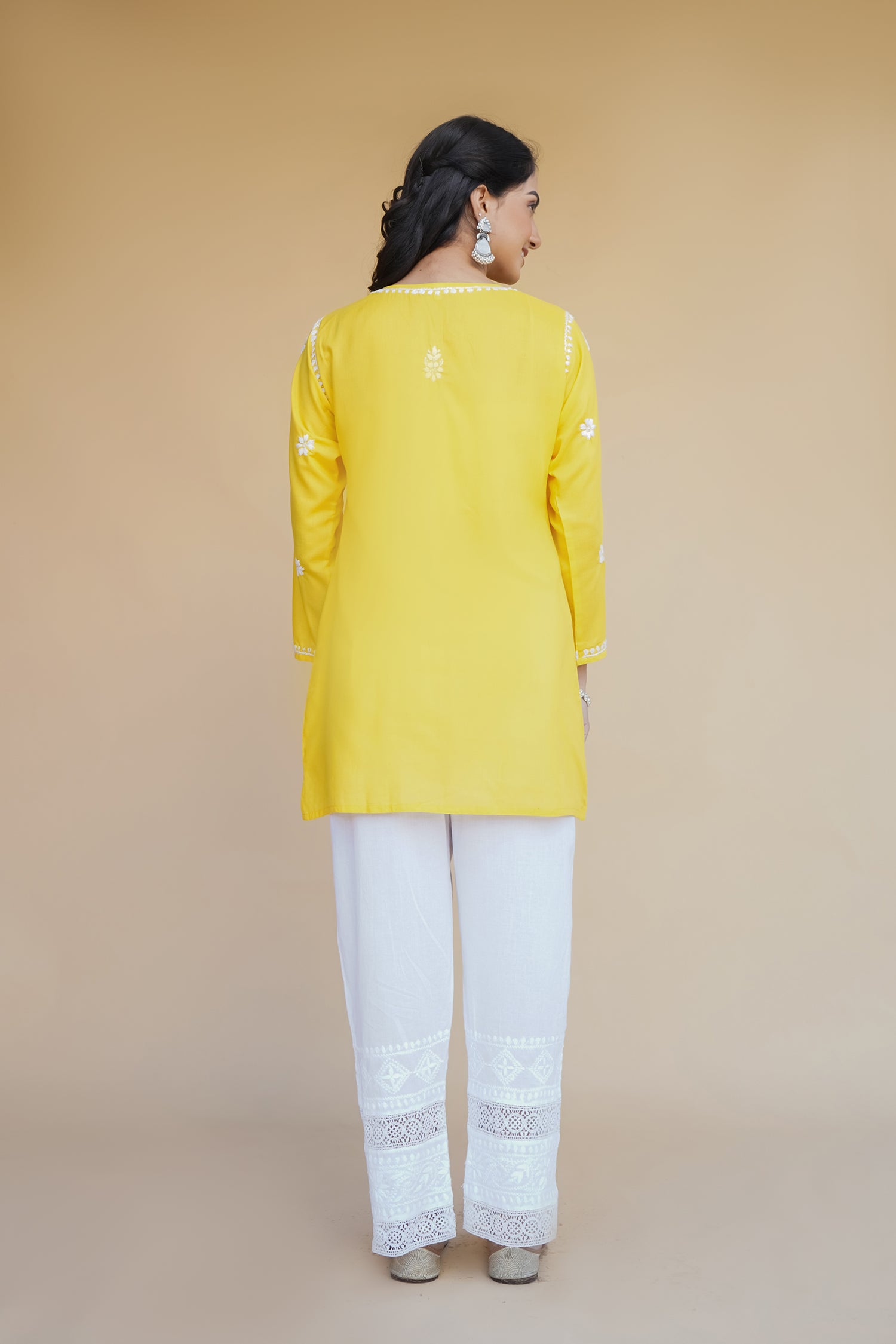 Cotton Chikankari Short Kurta in Yellow