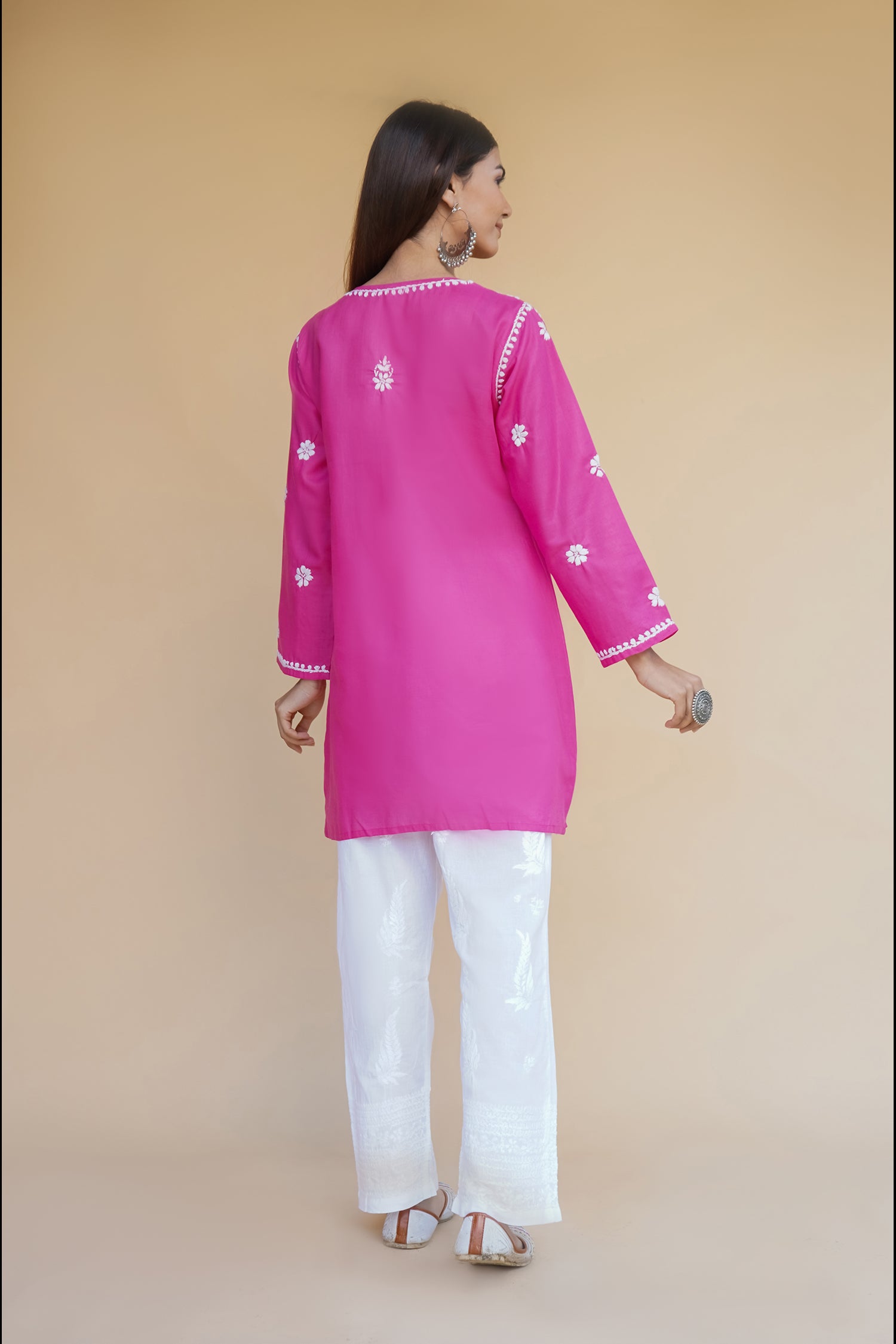 Cotton Chikankari Short Kurta in Pink