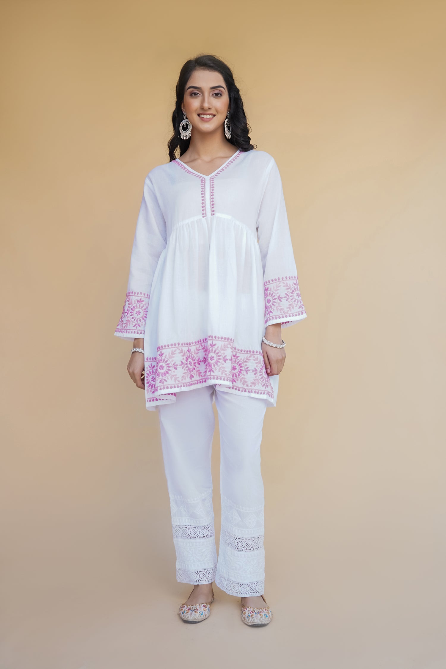 Cotton Chikankari Short Kurta in White