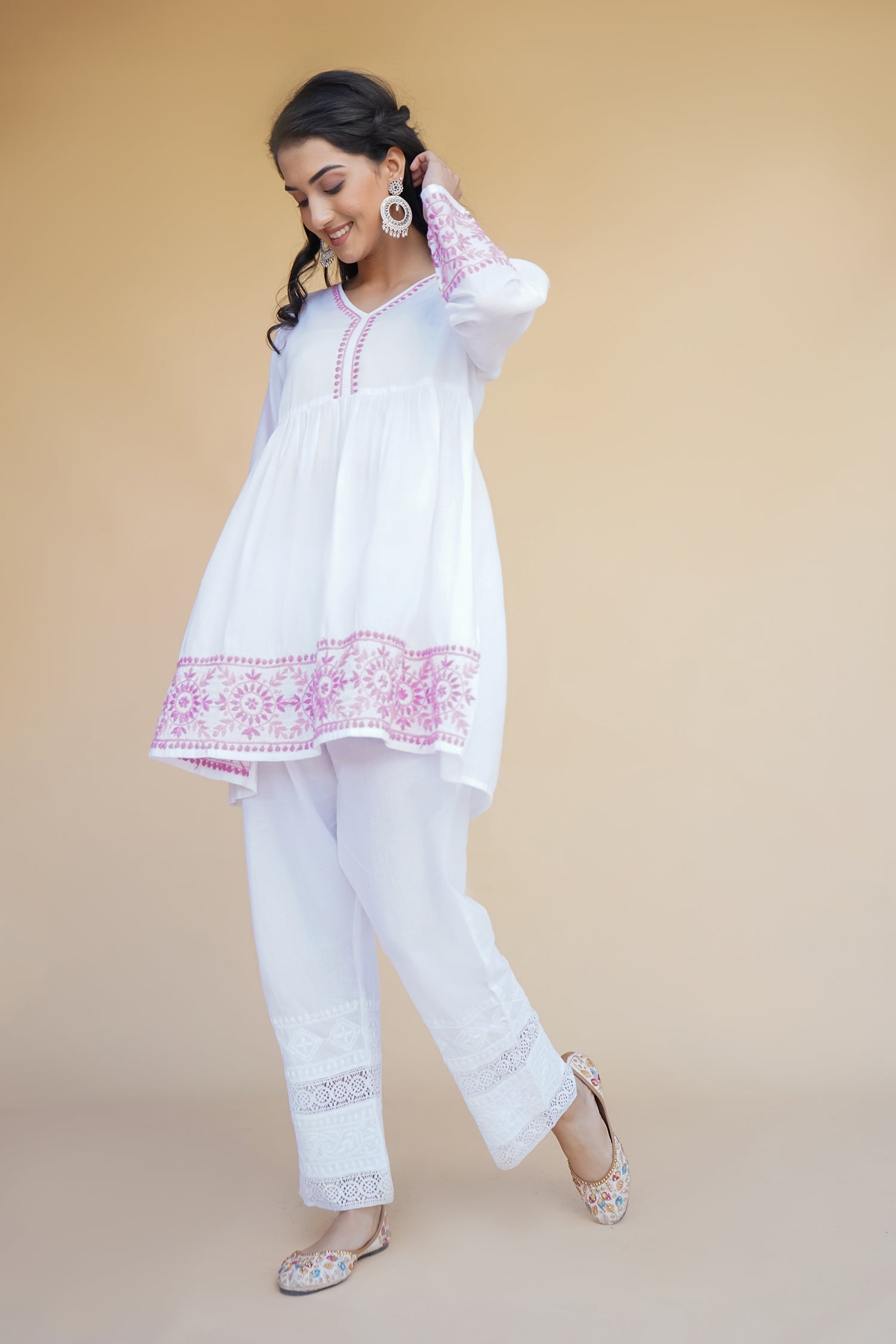 Cotton Chikankari Short Kurta in White