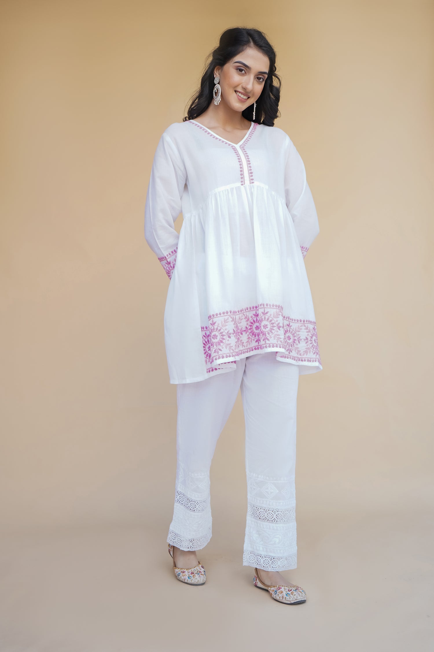 Cotton Chikankari Short Kurta in White