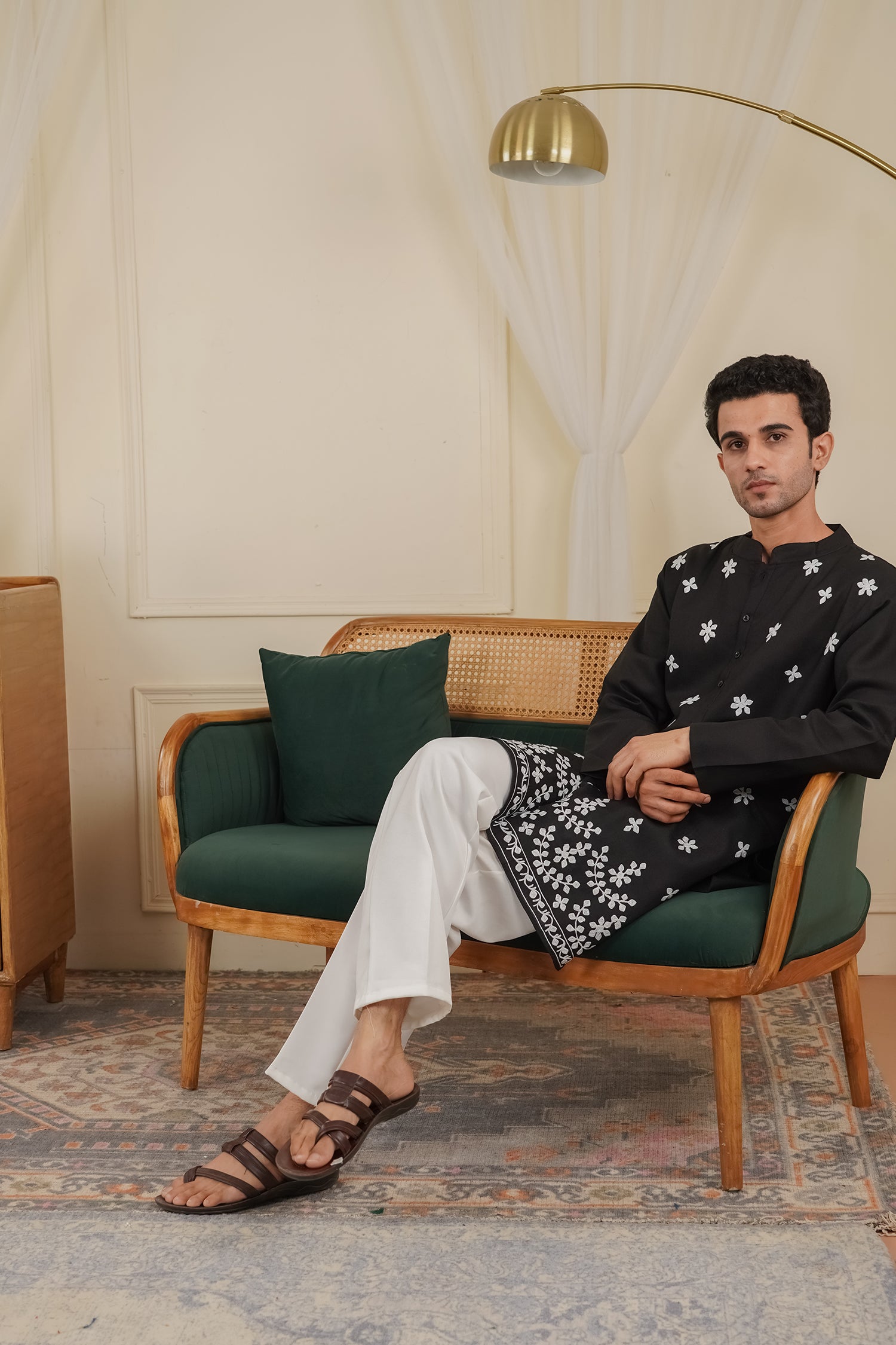 Men’s Kashmiri Aari Embroidered Kurta Ruby Cotton - Black