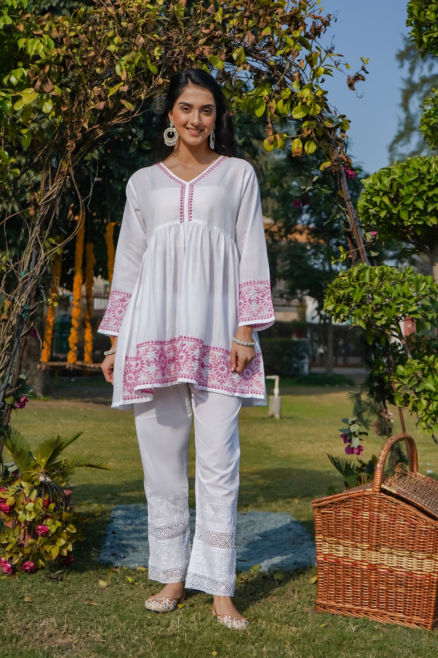 Cotton Chikankari Short Kurta in White