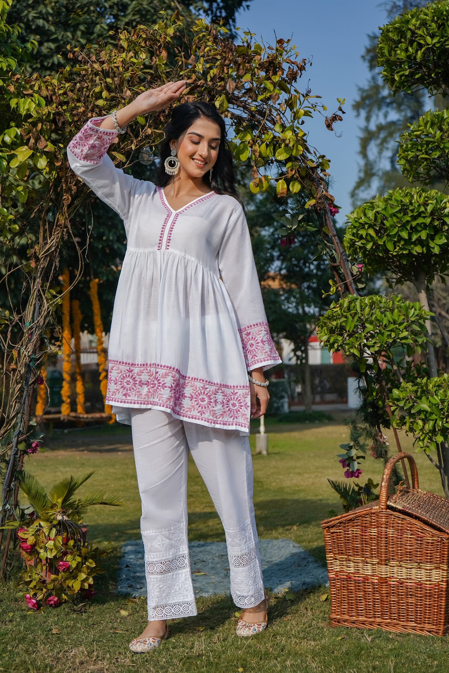 Cotton Chikankari Short Kurta in White