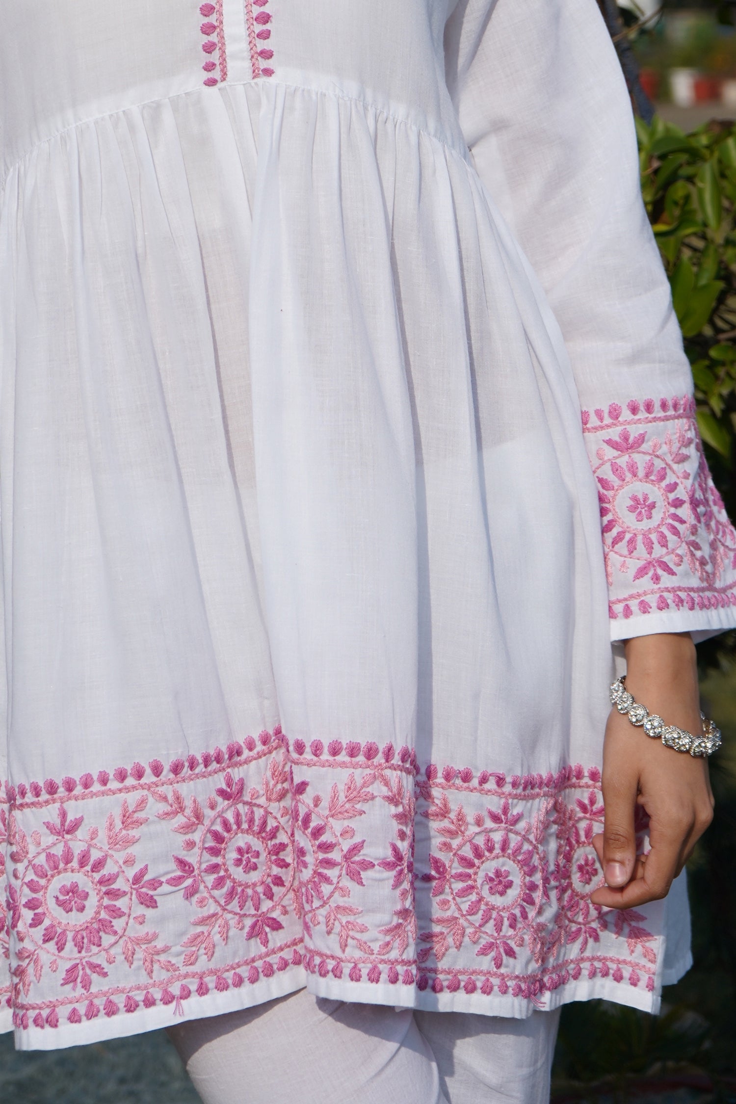 Cotton Chikankari Short Kurta in White