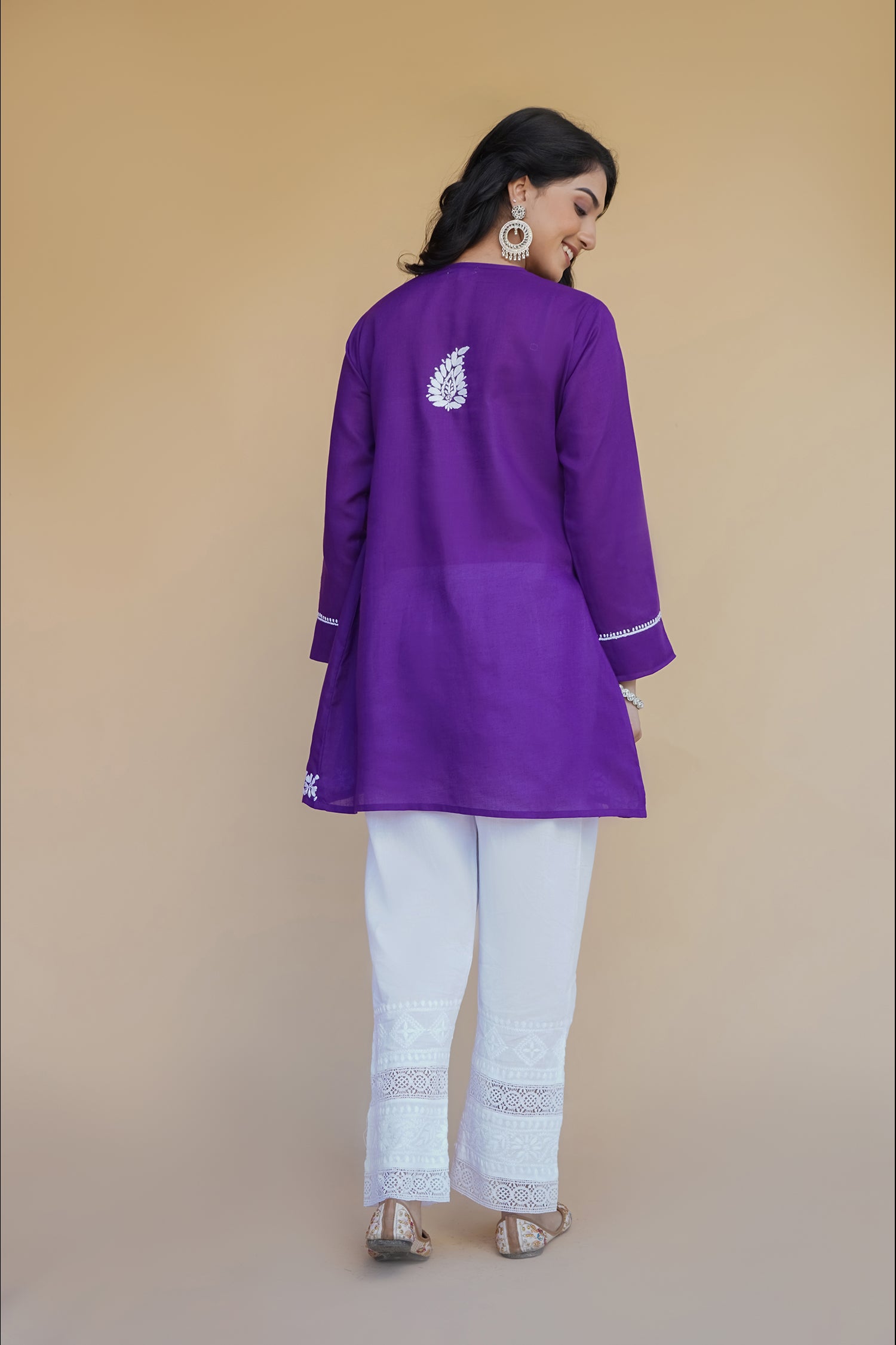 Cotton Chikankari Short Kurta in Purple