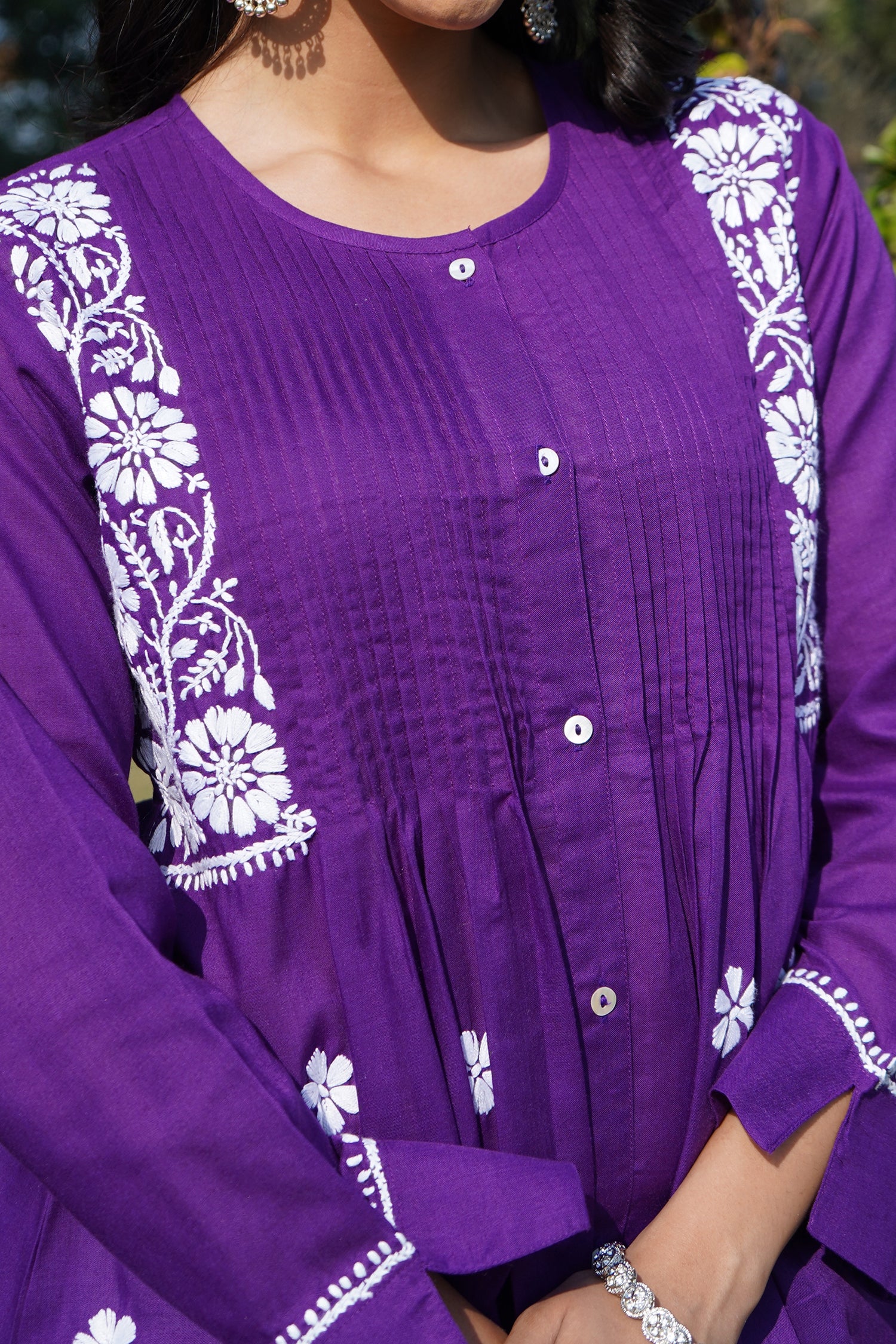 Cotton Chikankari Short Kurta in Purple