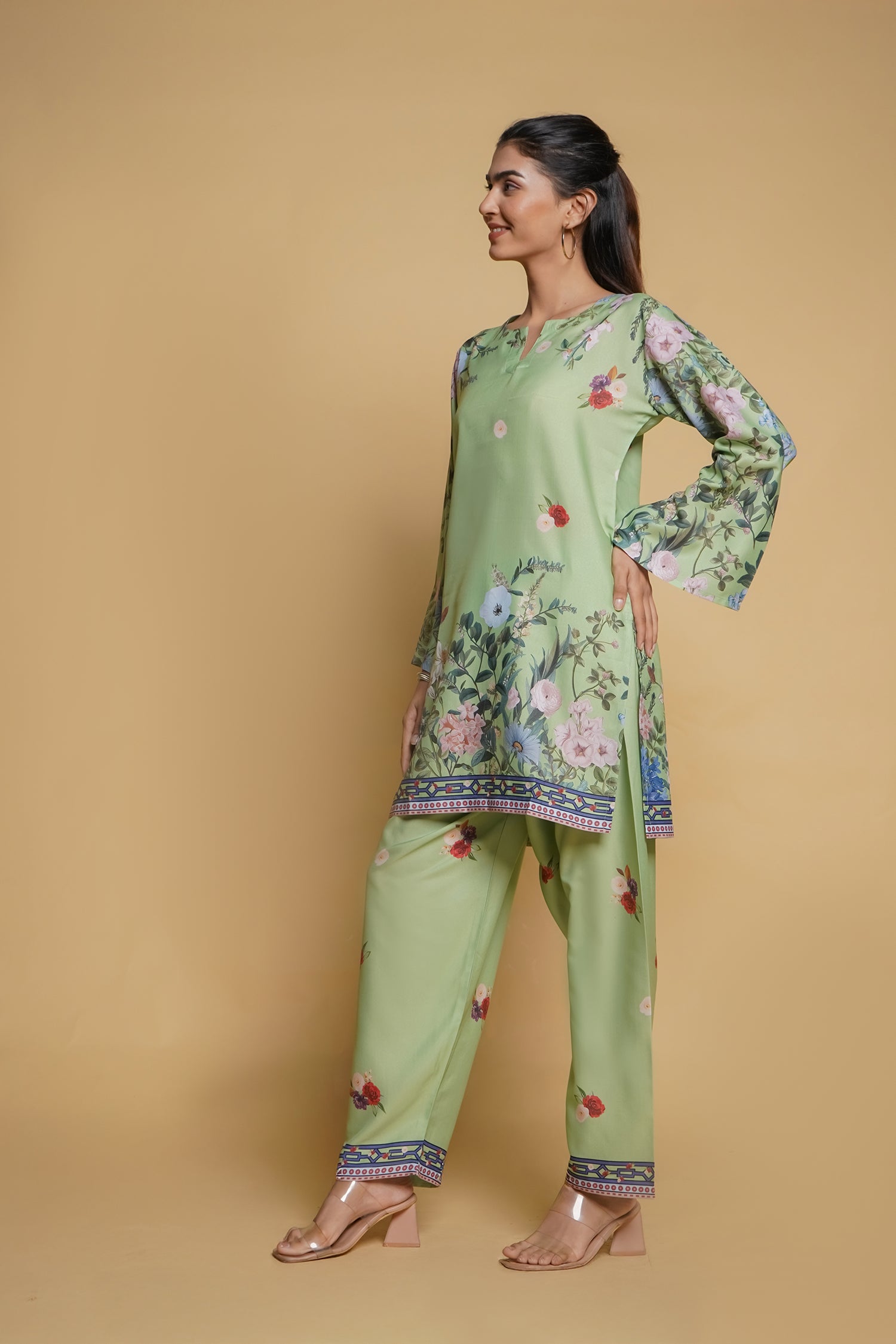 Printkari Poly Muslin Co-ord set in Green