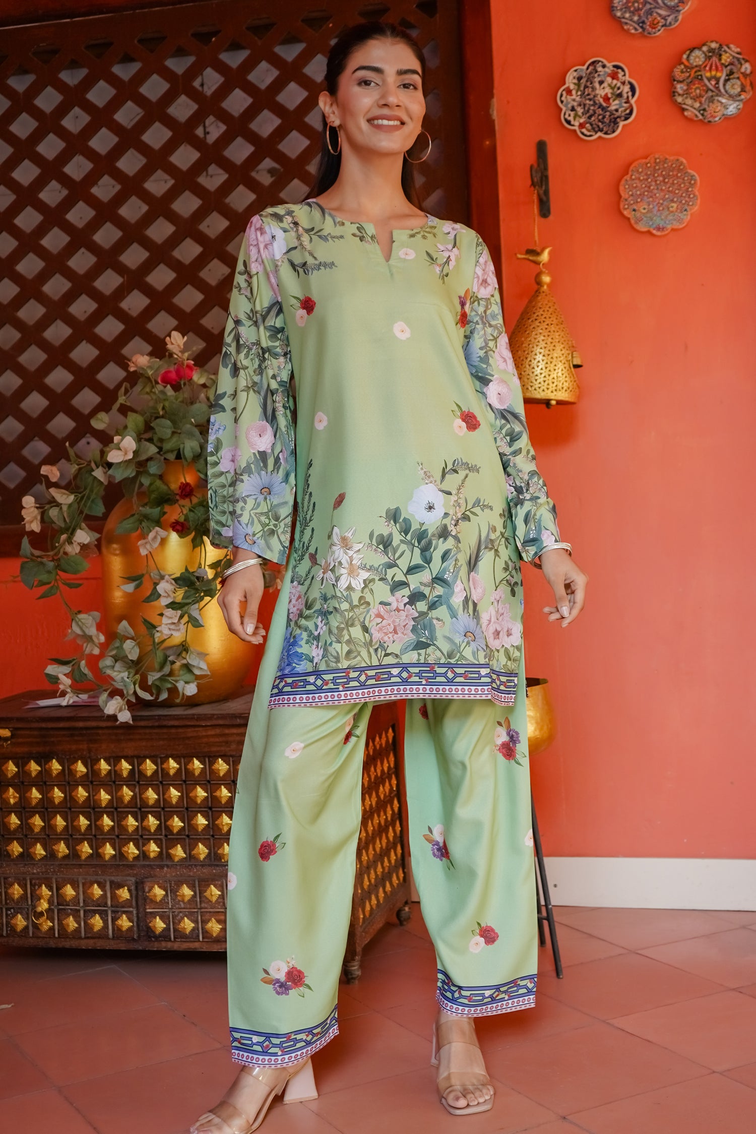 Printkari Poly Muslin Co-ord set in Green