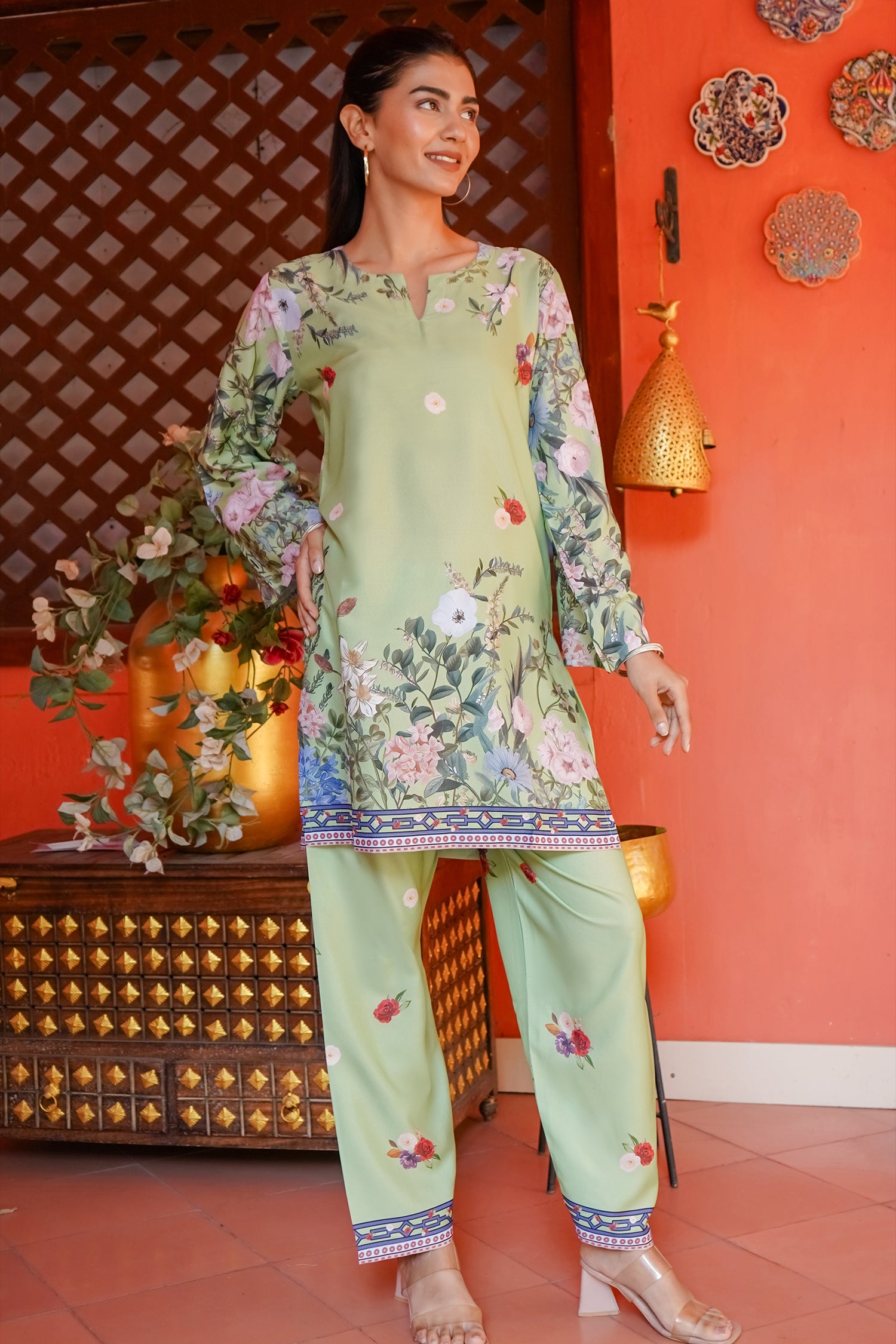 Printkari Poly Muslin Co-ord set in Green