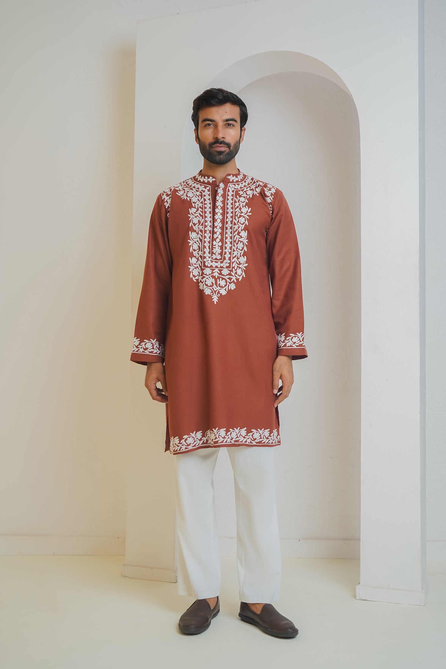 Cotton Arri Work Kurta for Men – Brown