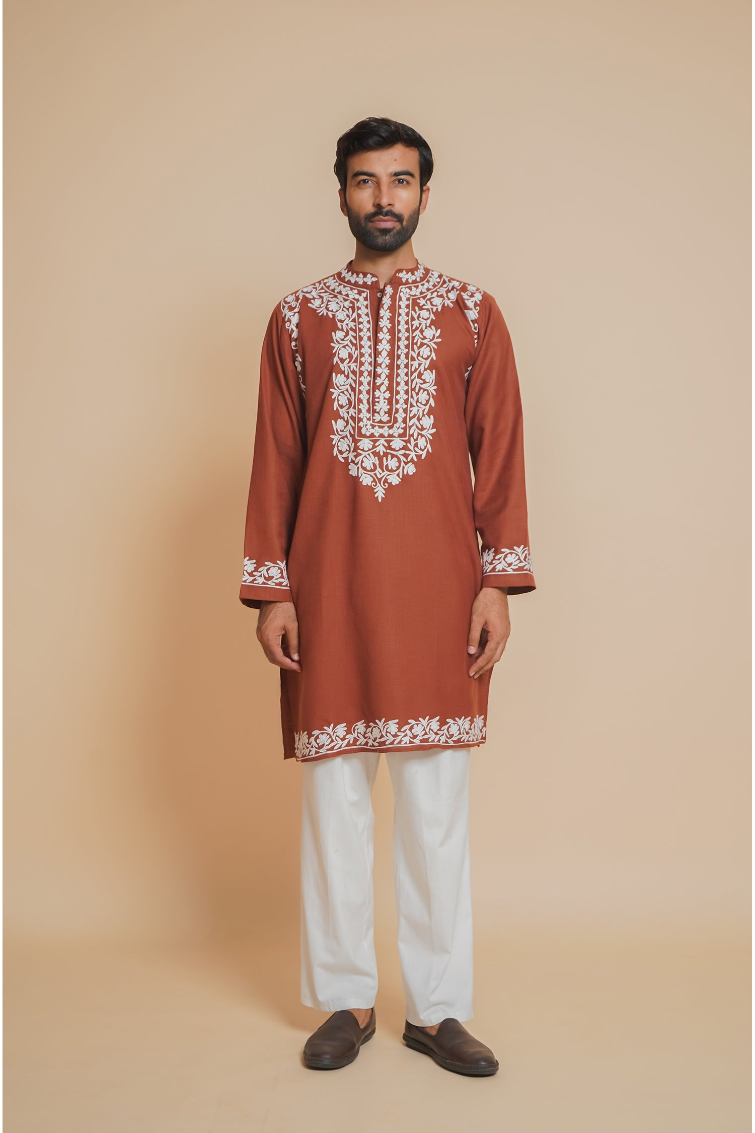 Cotton Arri Work Kurta for Men – Brown