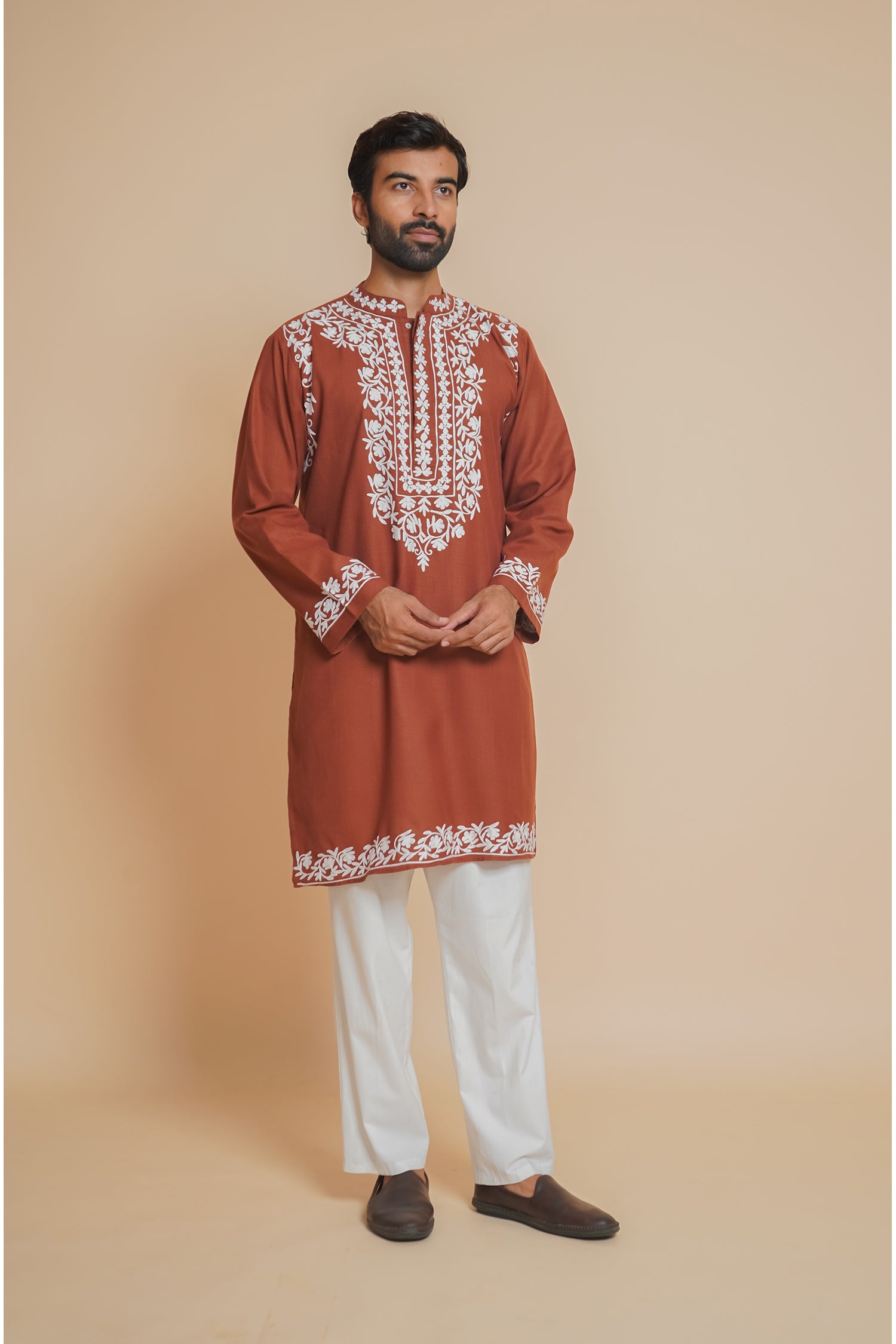 Cotton Arri Work Kurta for Men – Brown