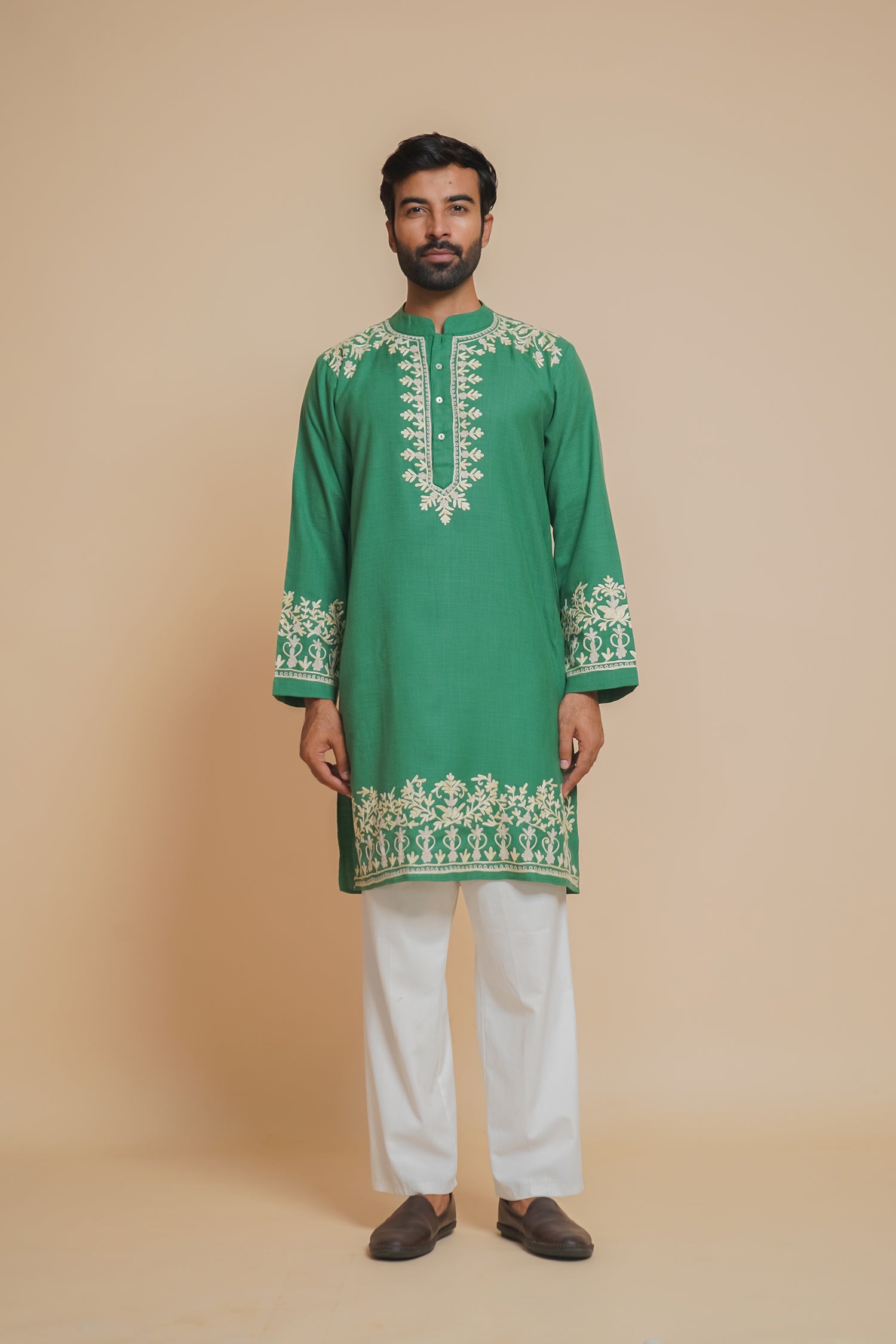 Cotton Arri Work Kurta for Men – Green