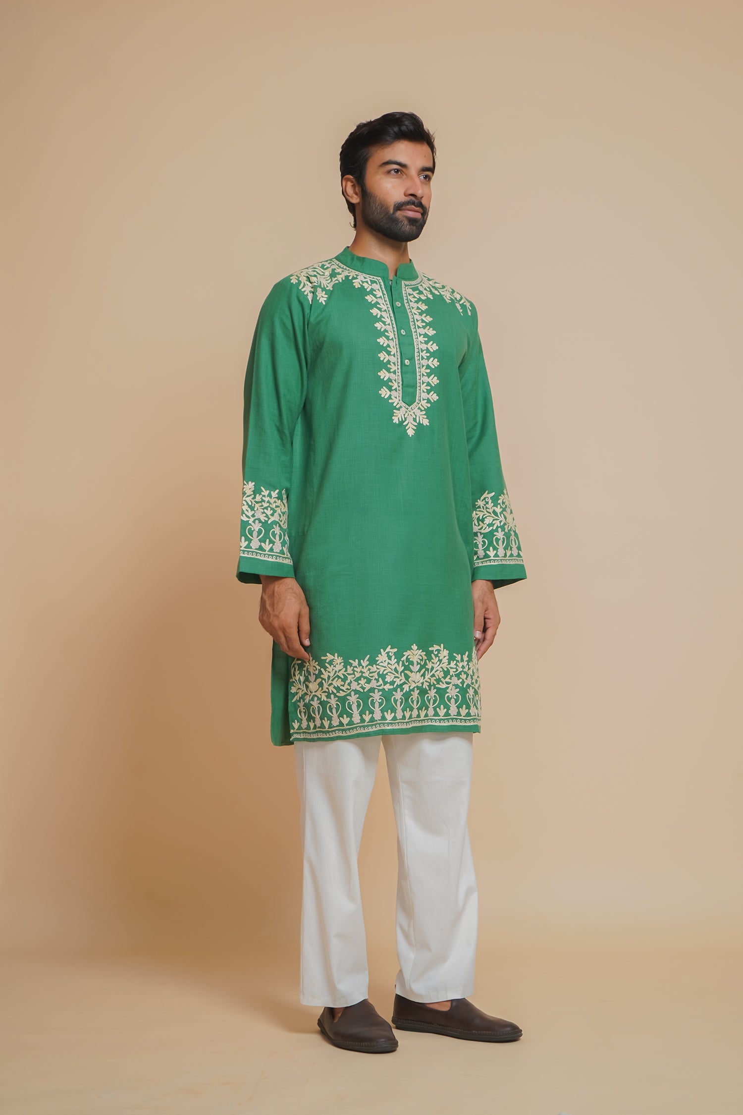 Cotton Arri Work Kurta for Men – Green