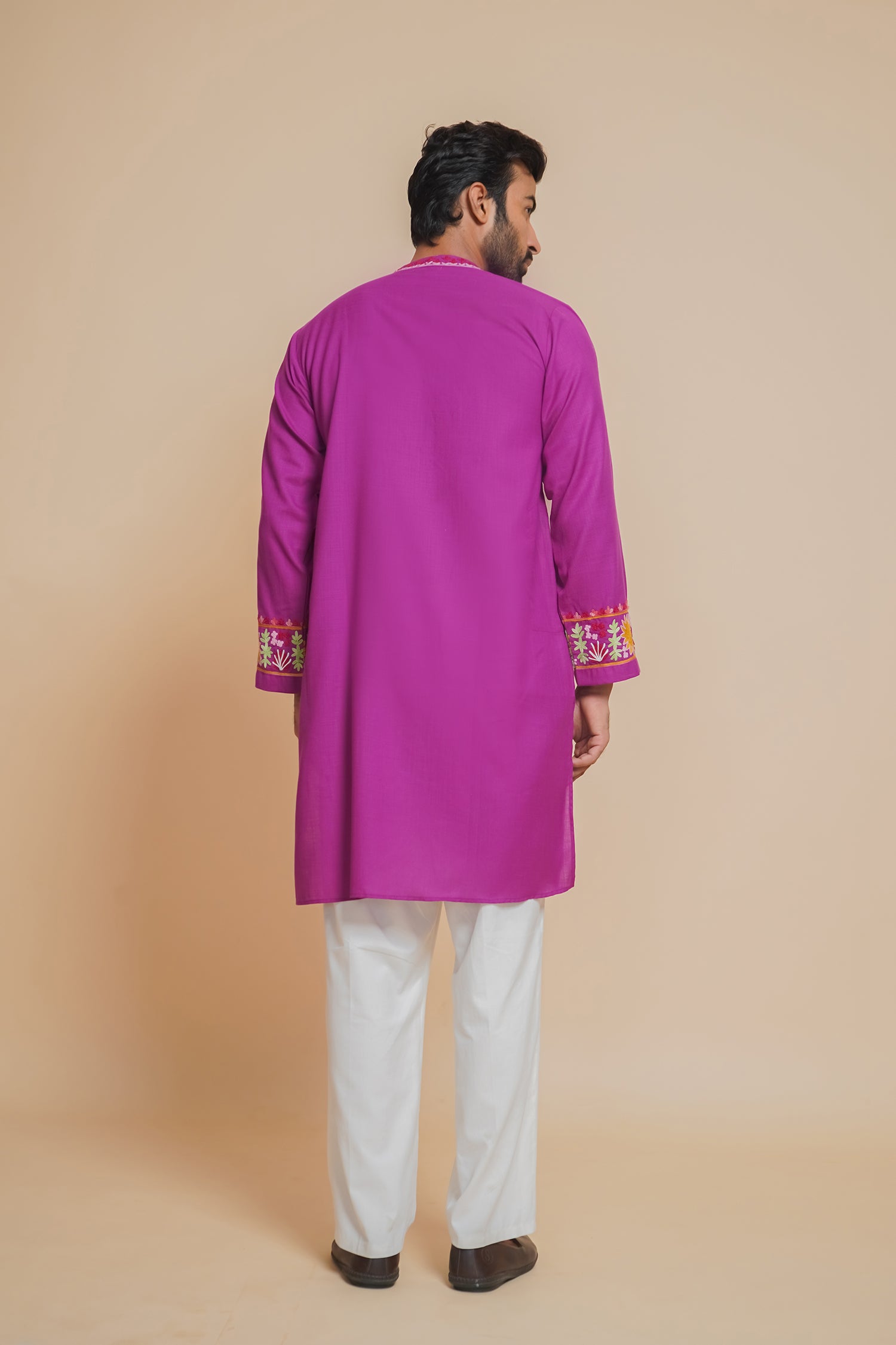 Cotton Arri Work Kurta for Men – Purple