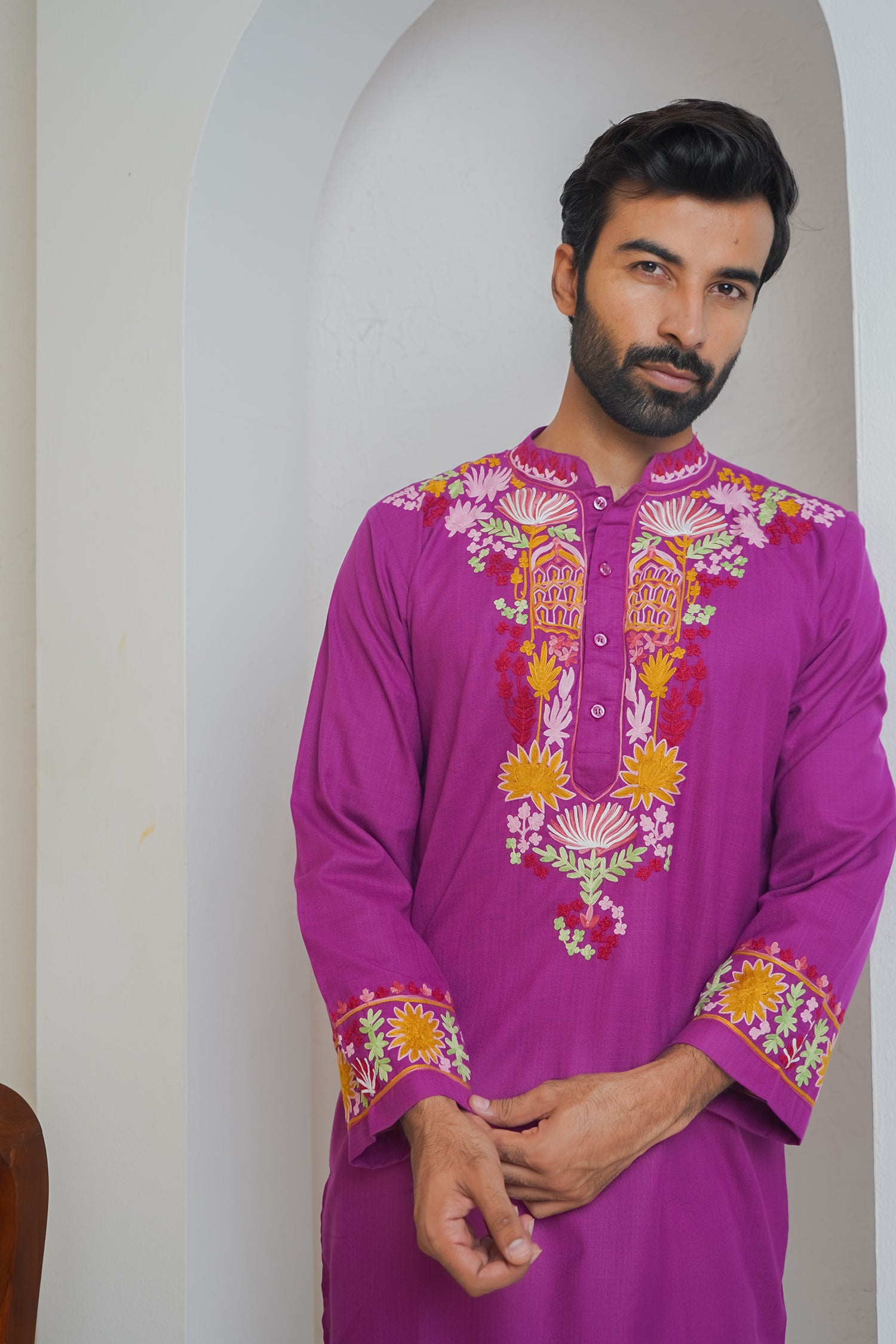 Cotton Arri Work Kurta for Men – Purple