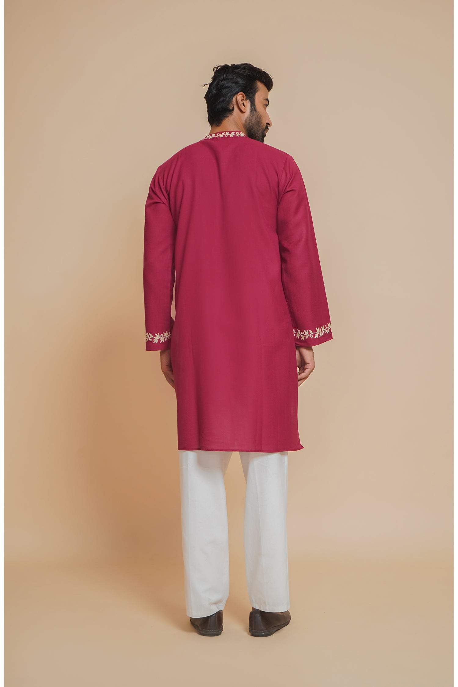 Cotton Arri Work Kurta for Men – Maroon
