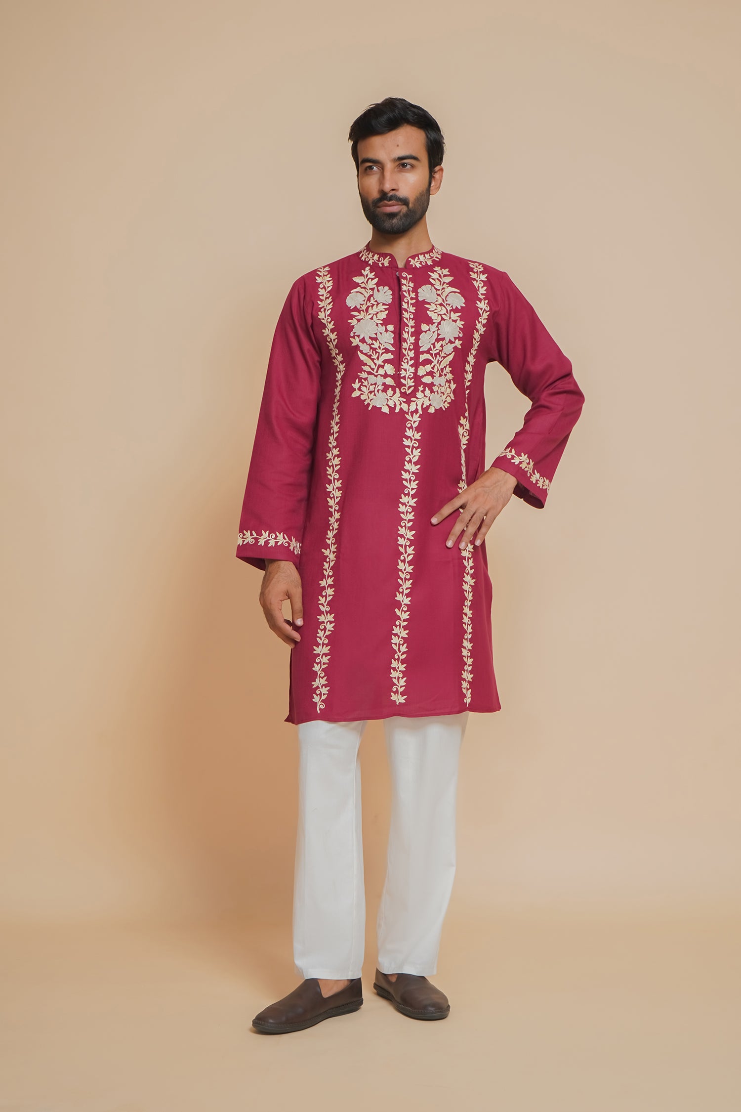 Cotton Arri Work Kurta for Men – Maroon