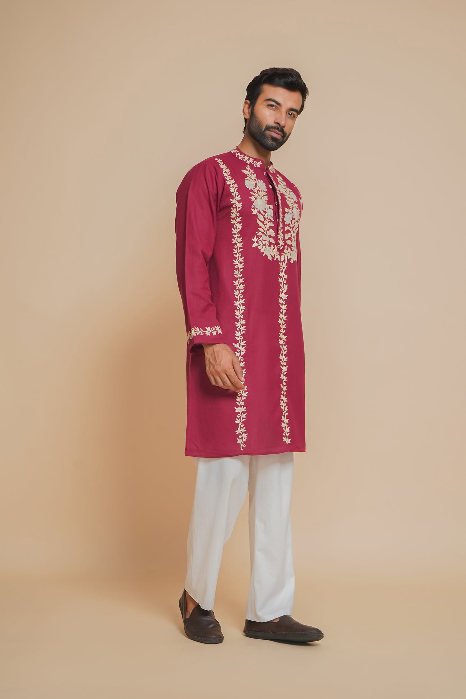Cotton Arri Work Kurta for Men – Maroon