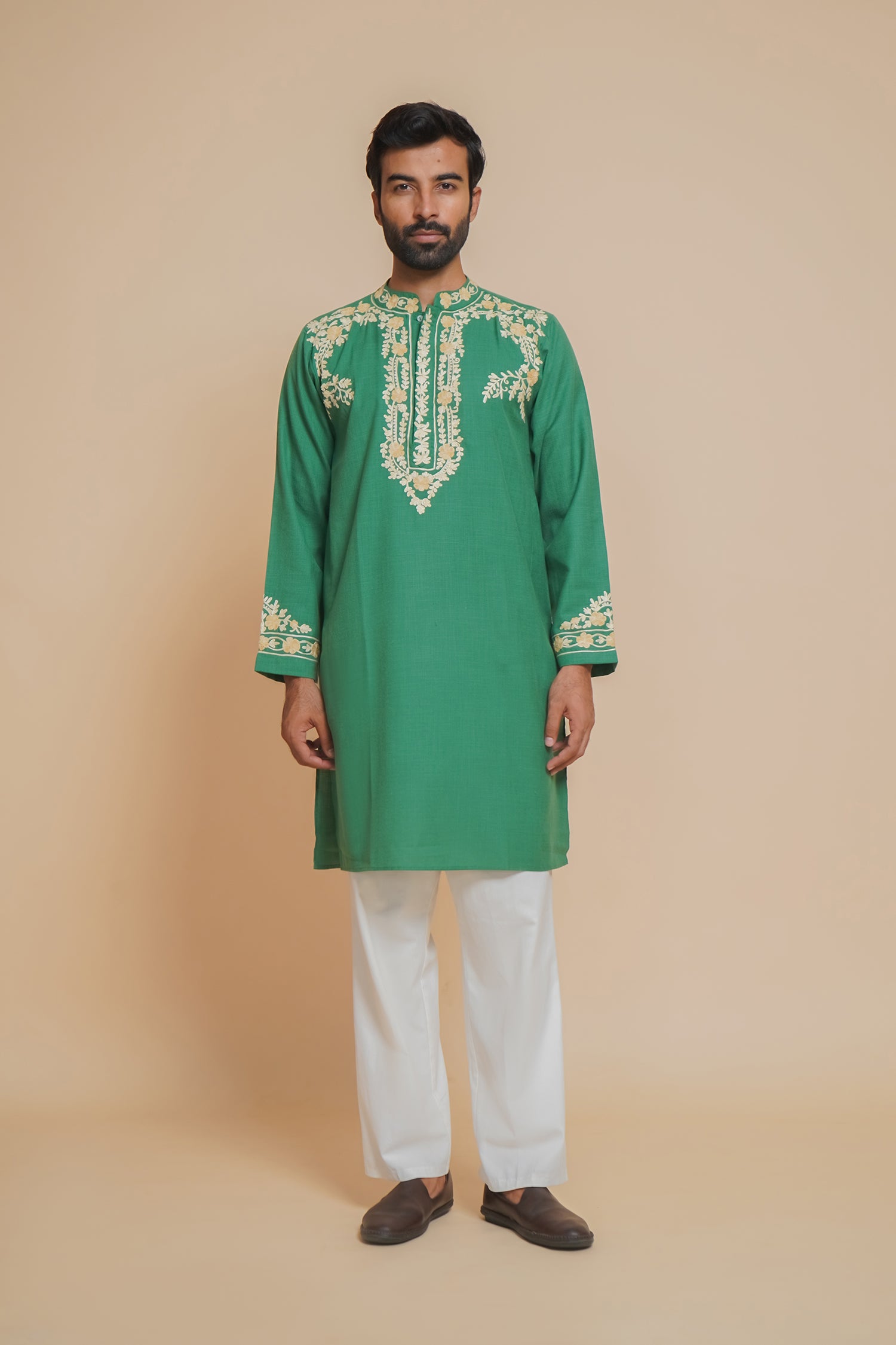 Cotton Arri Work Kurta for Men – Green