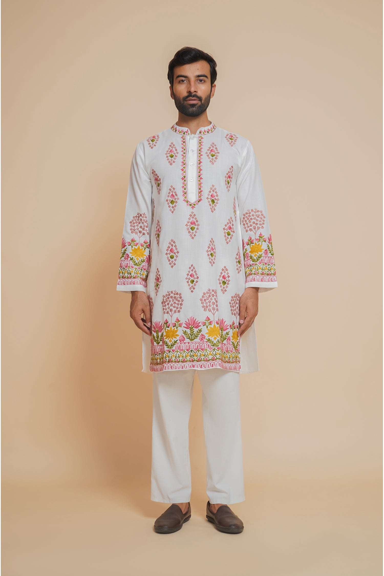 Cotton Arri Work Kurta for Men – White