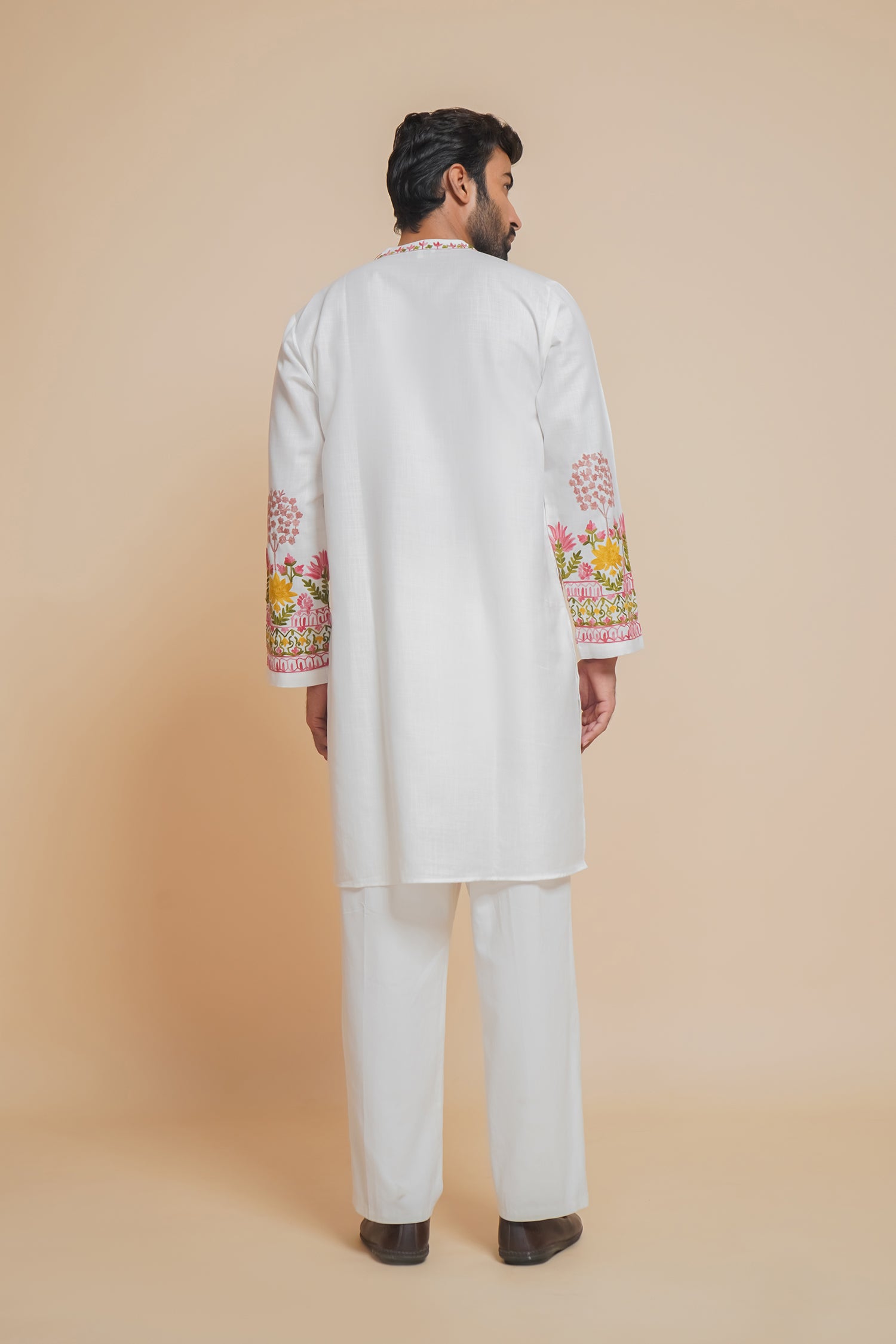 Cotton Arri Work Kurta for Men – White