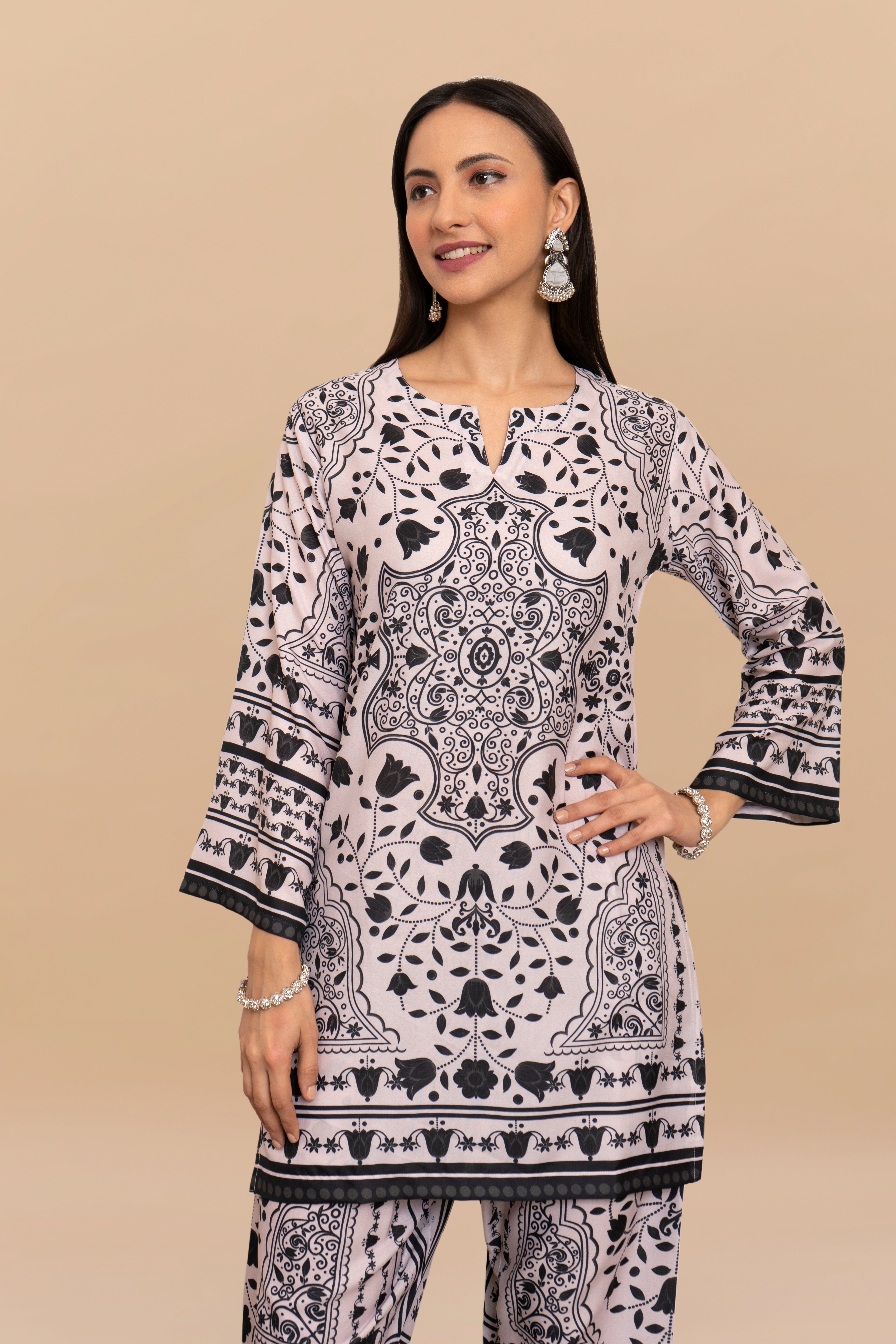 Printkari Poly Muslin Co-ord set in White & Black