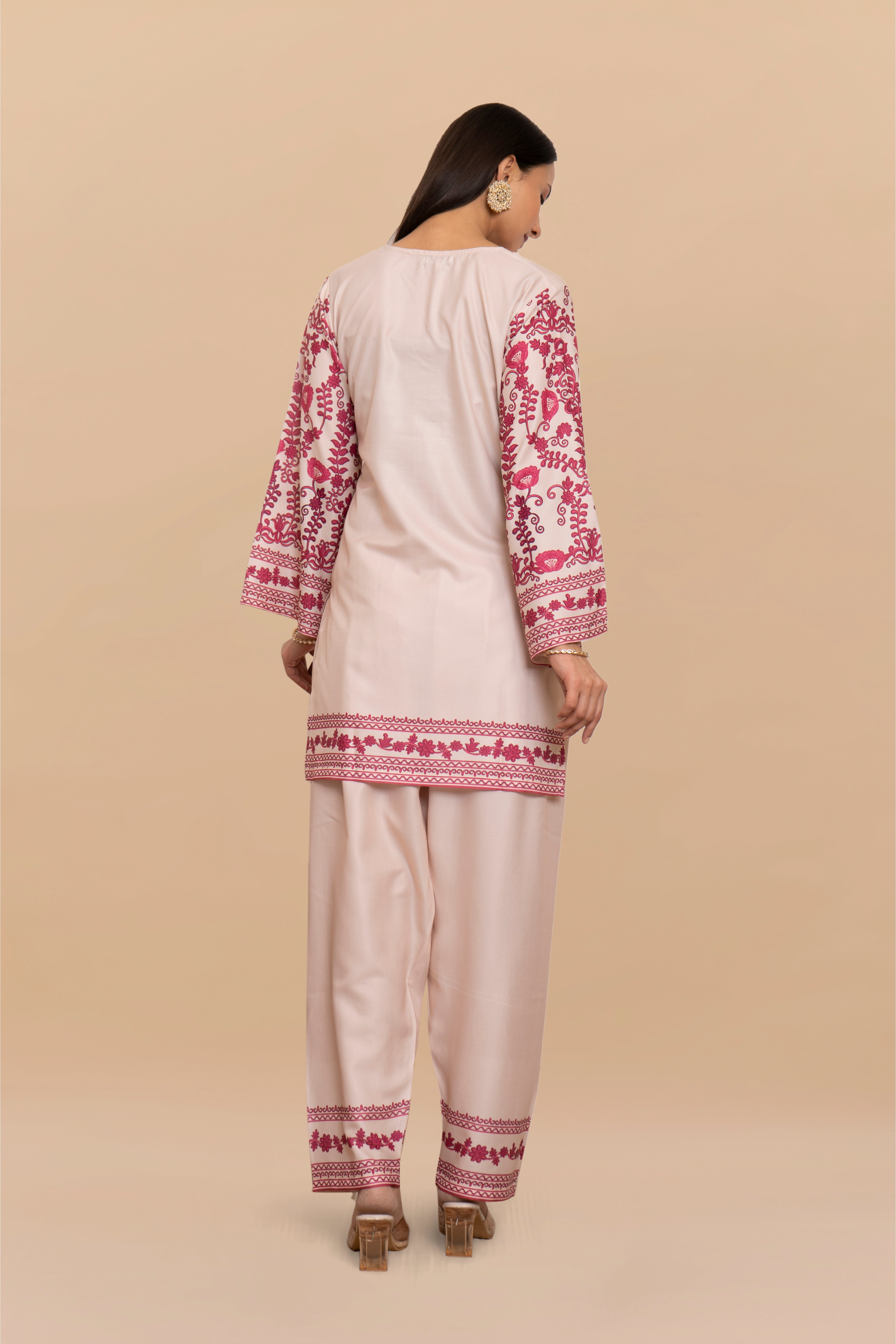 Printkari Poly Muslin Co-ord set in Beige Red