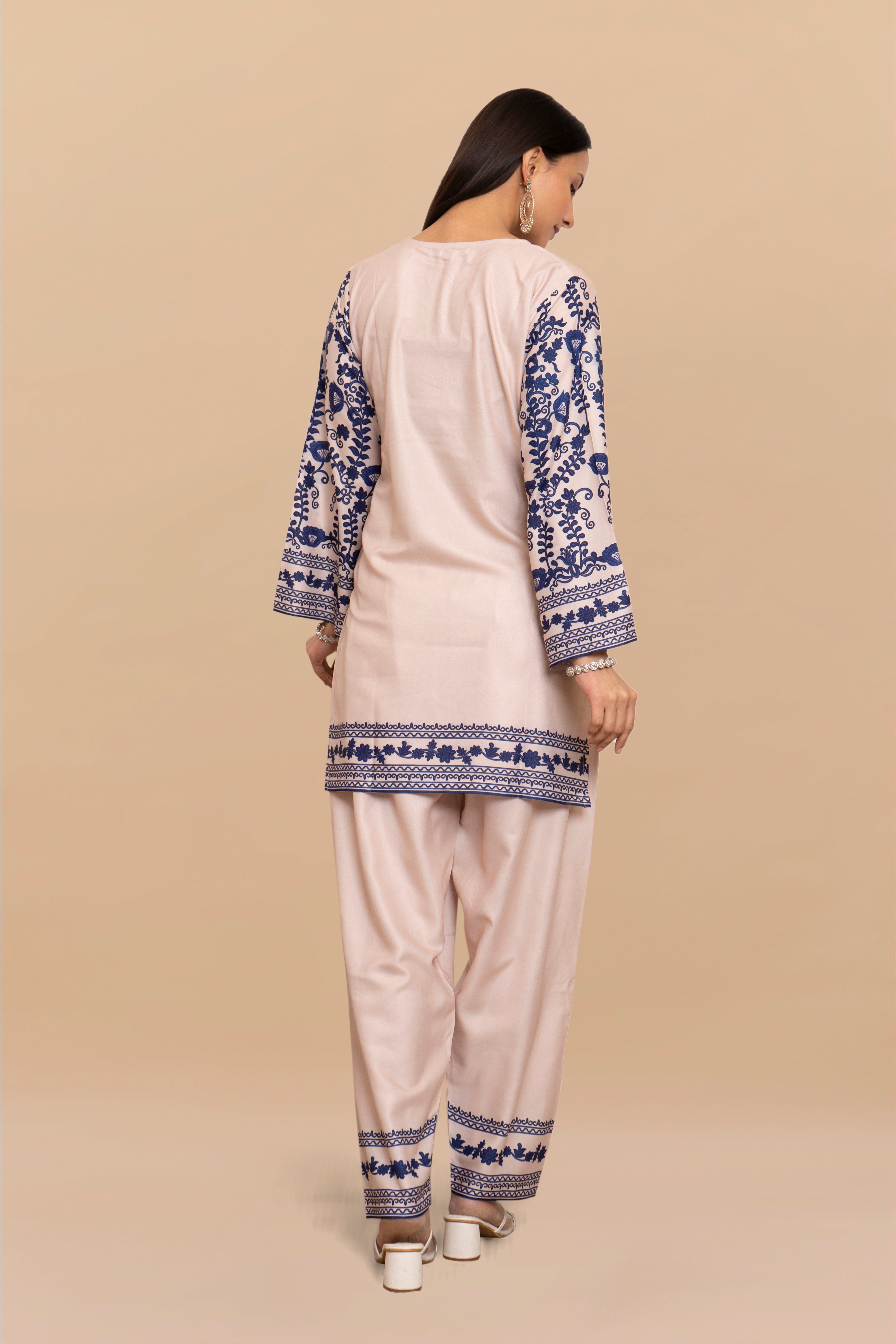 Printkari Poly Muslin Co-ord set in Beige Blue