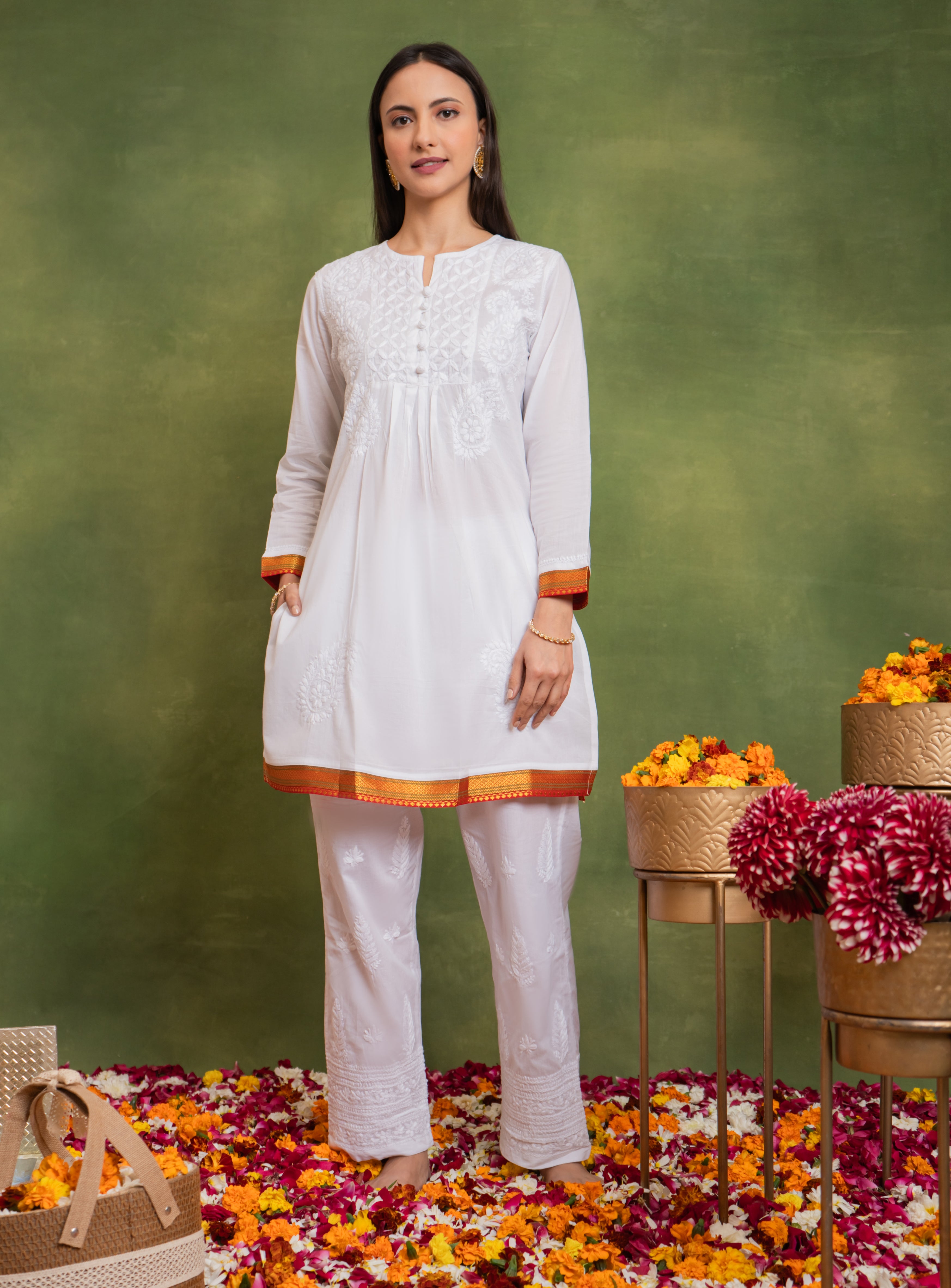 Cotton Chikankari Short Kurta in White