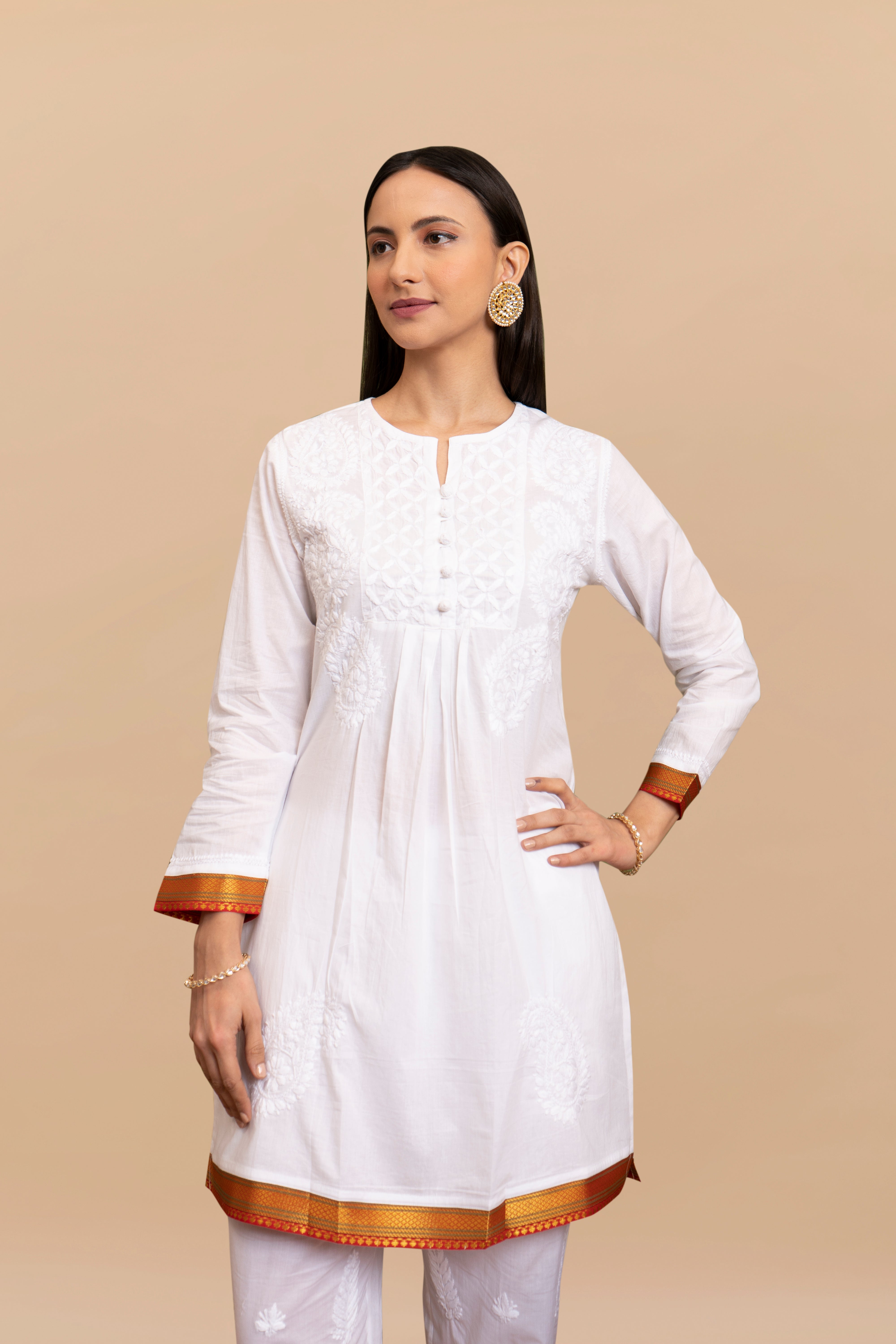 Cotton Chikankari Short Kurta in White