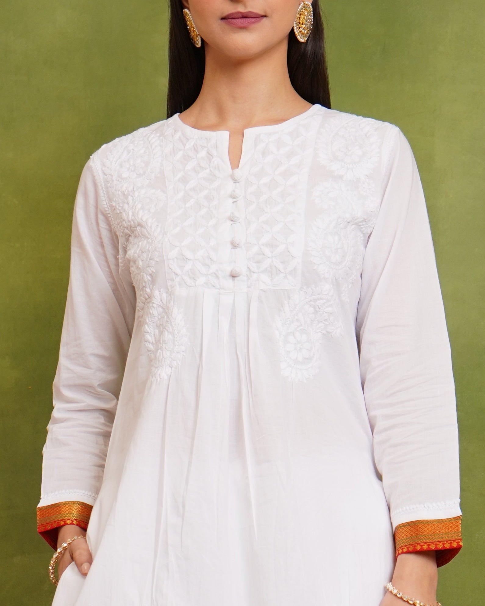 Cotton Chikankari Short Kurta in White